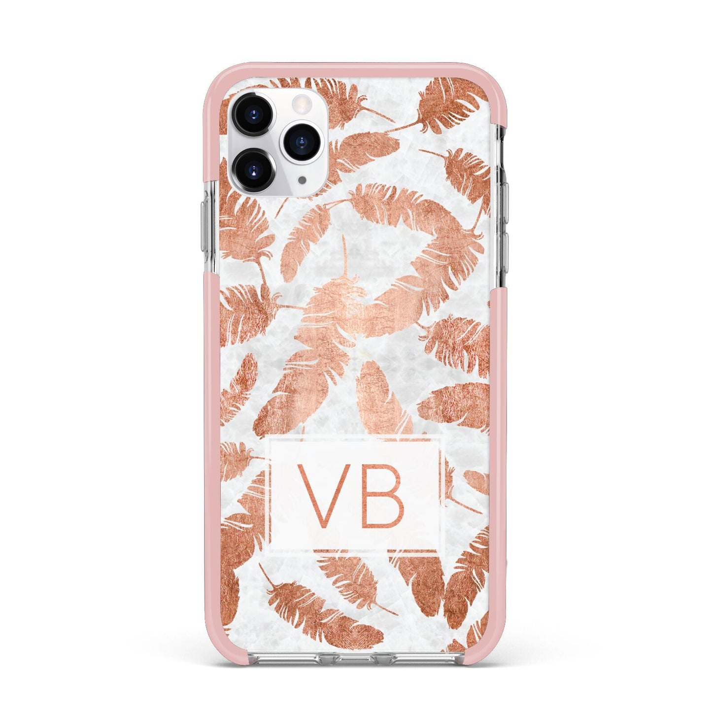 Personalised Leaf Marble Initials iPhone 11 Pro Max Impact Pink Edge Case