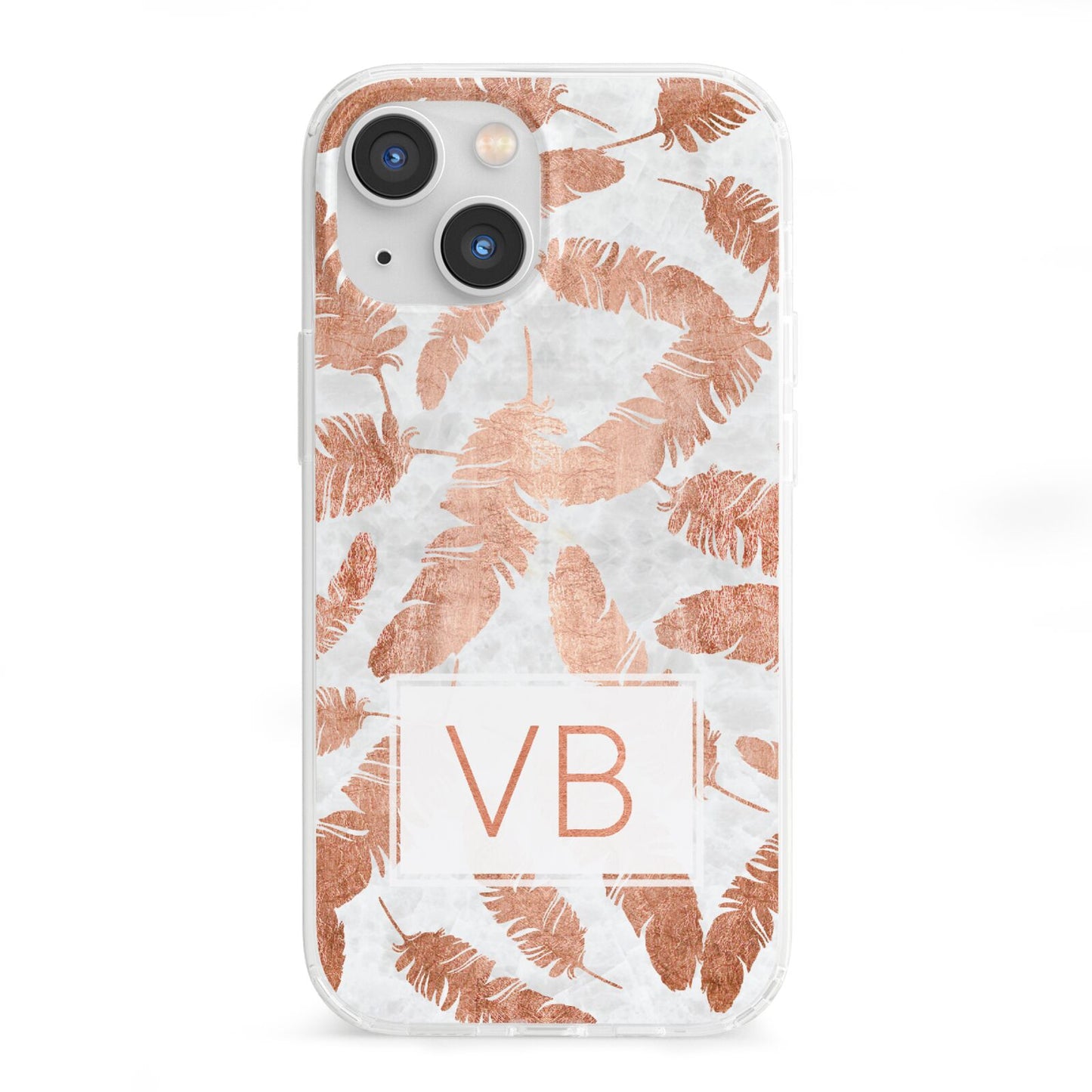 Personalised Leaf Marble Initials iPhone 13 Mini Clear Bumper Case