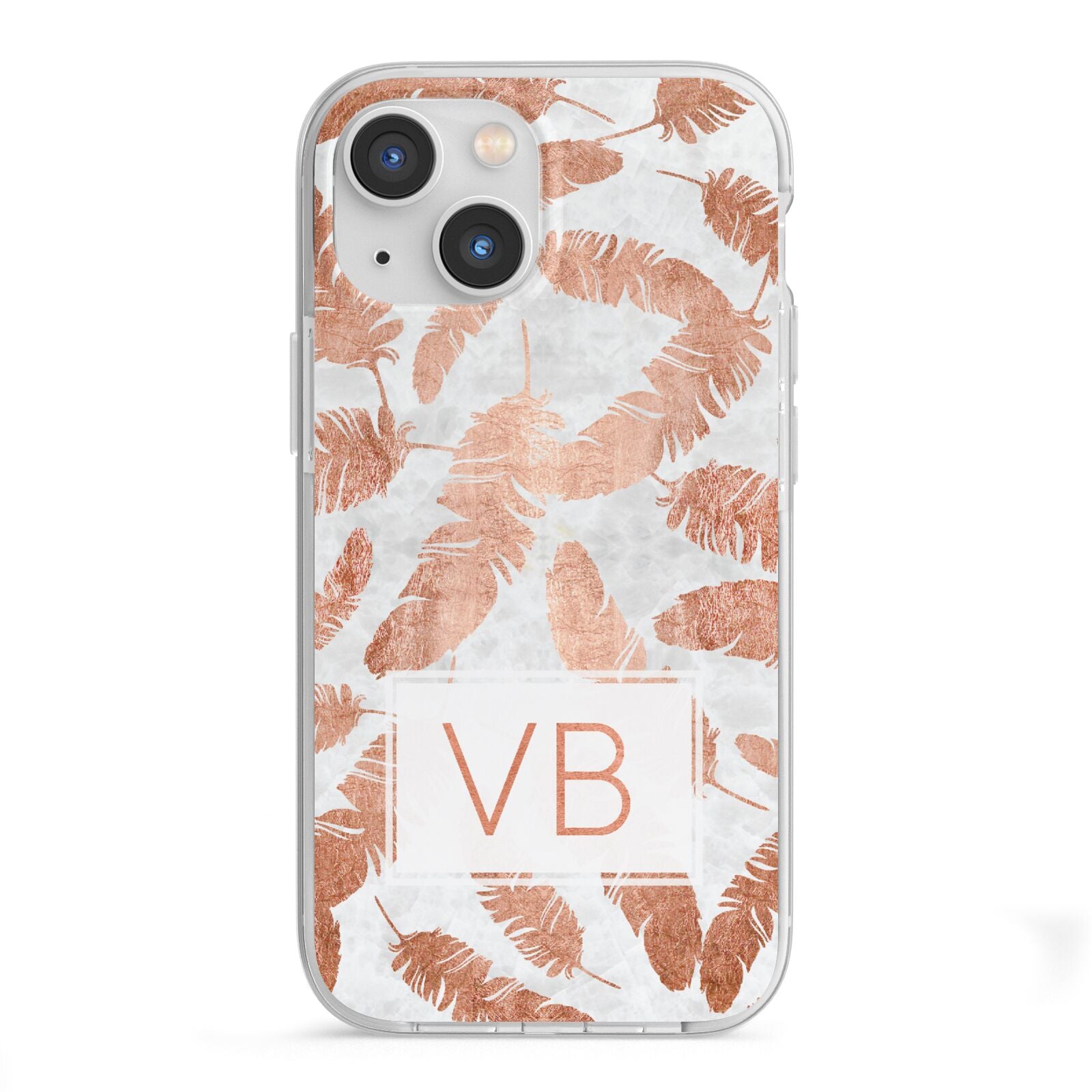 Personalised Leaf Marble Initials iPhone 13 Mini TPU Impact Case with White Edges