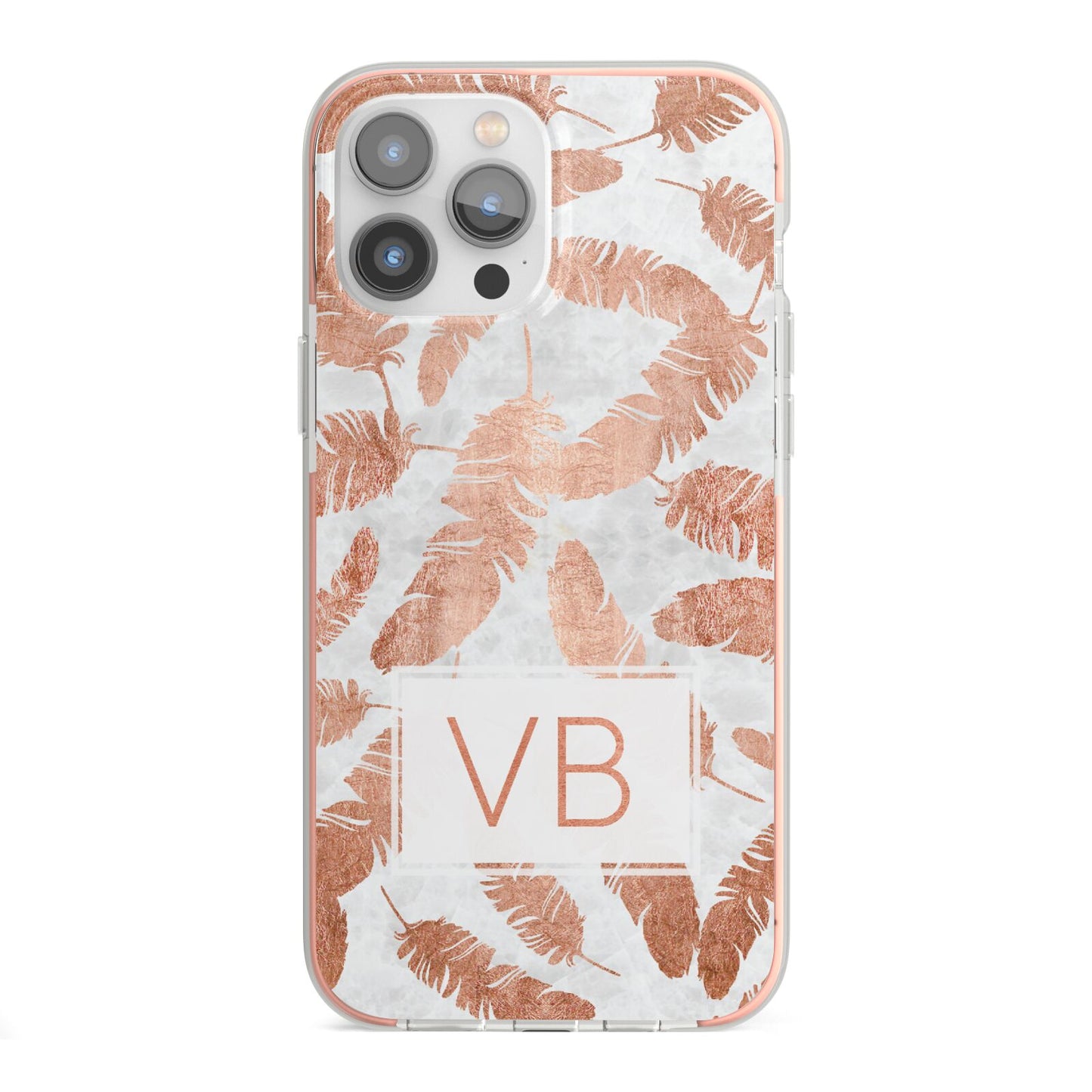 Personalised Leaf Marble Initials iPhone 13 Pro Max TPU Impact Case with Pink Edges