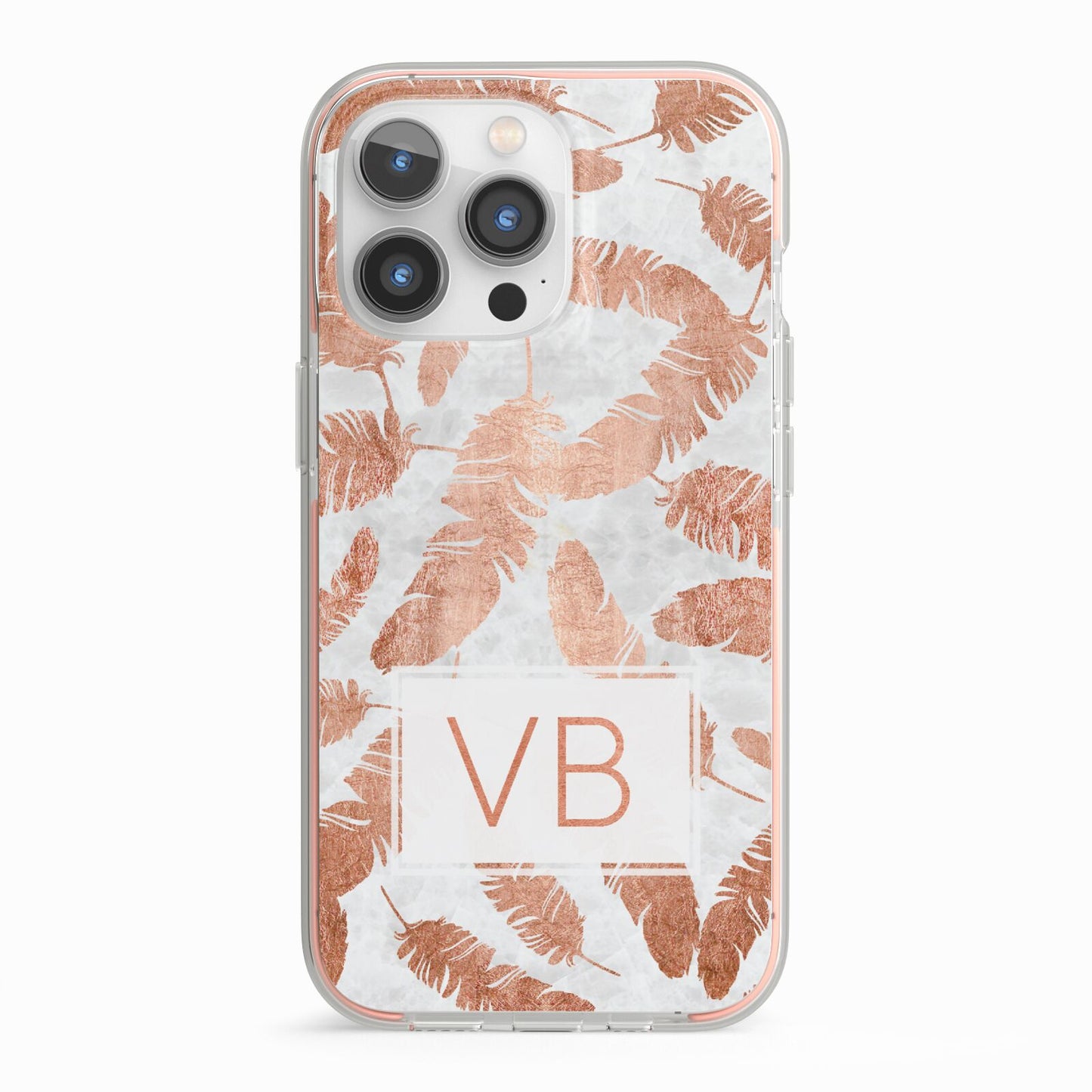 Personalised Leaf Marble Initials iPhone 13 Pro TPU Impact Case with Pink Edges