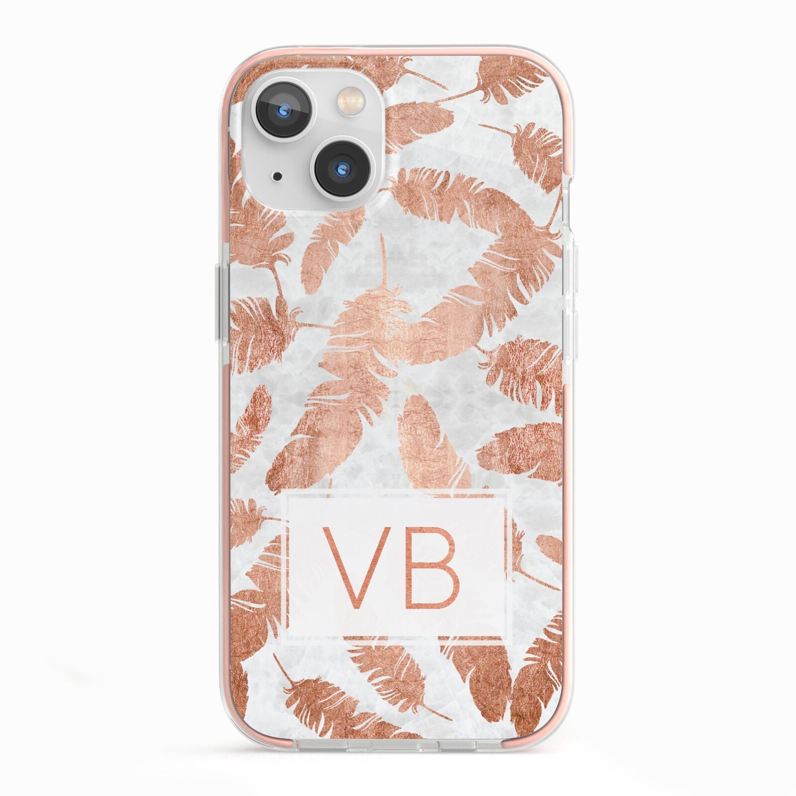 Personalised Leaf Marble Initials iPhone 13 TPU Impact Case with Pink Edges