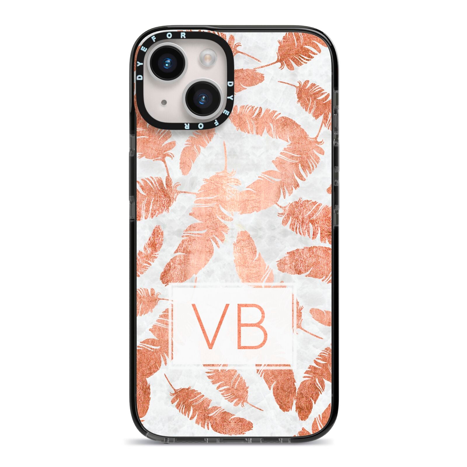 Personalised Leaf Marble Initials iPhone 14 Black Impact Case on Silver phone