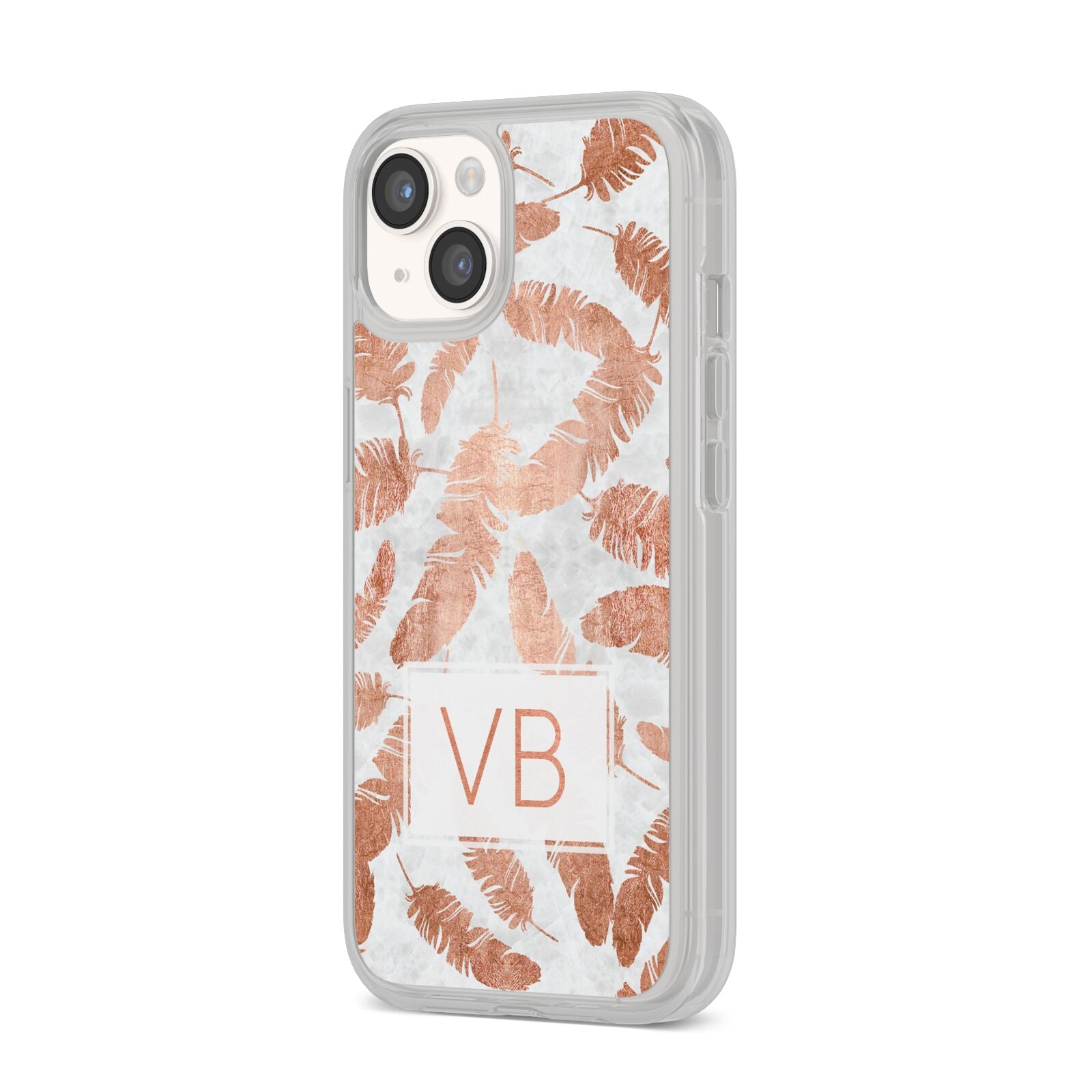 Personalised Leaf Marble Initials iPhone 14 Clear Tough Case Starlight Angled Image