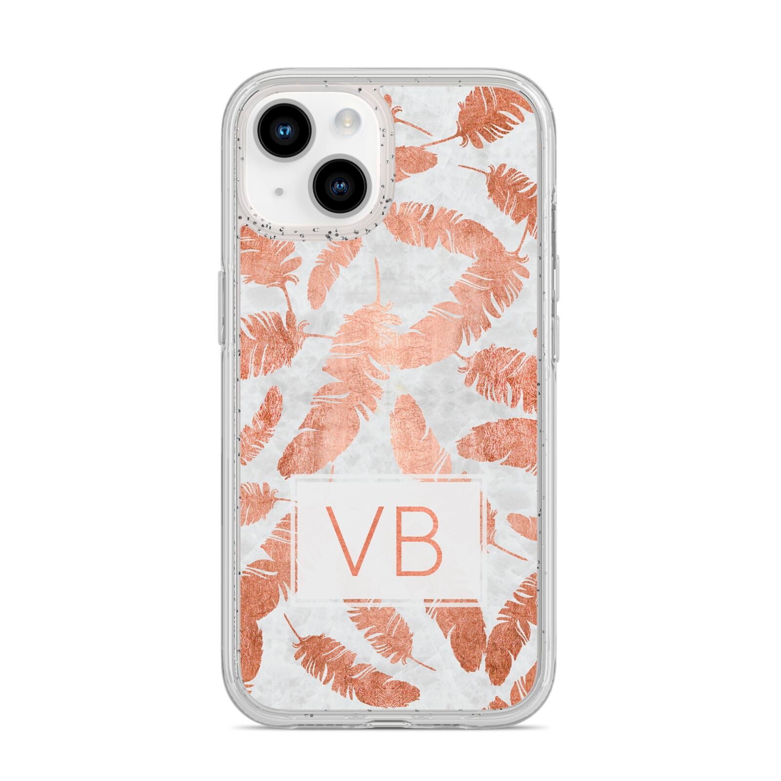 Personalised Leaf Marble Initials iPhone 14 Glitter Tough Case Starlight