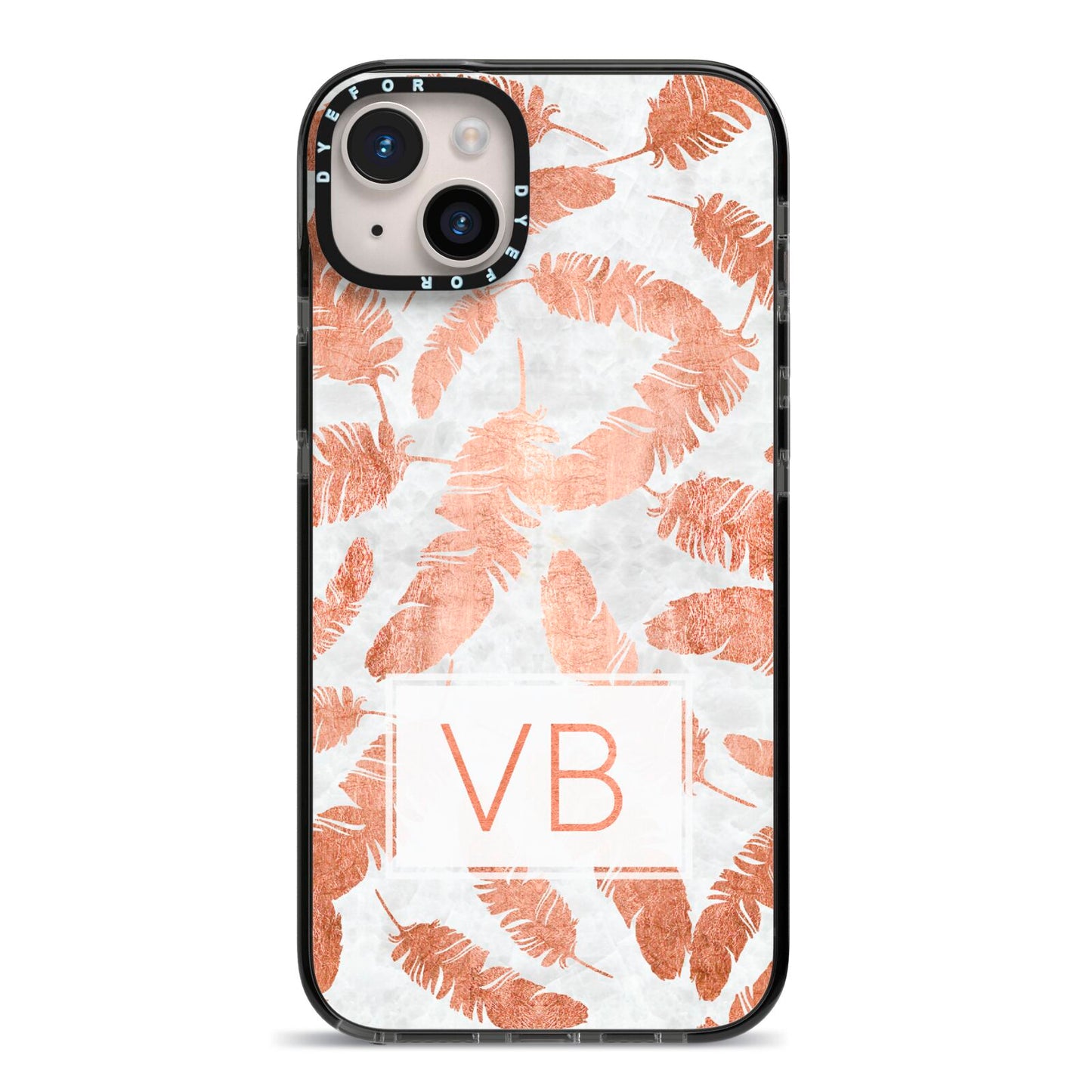 Personalised Leaf Marble Initials iPhone 14 Plus Black Impact Case on Silver phone