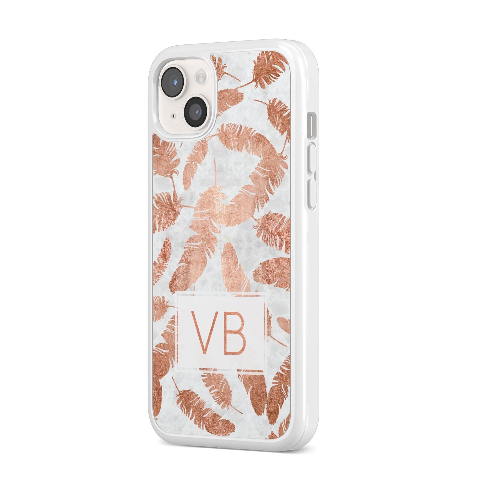 Personalised Leaf Marble Initials iPhone 14 Plus Clear Tough Case Starlight Angled Image