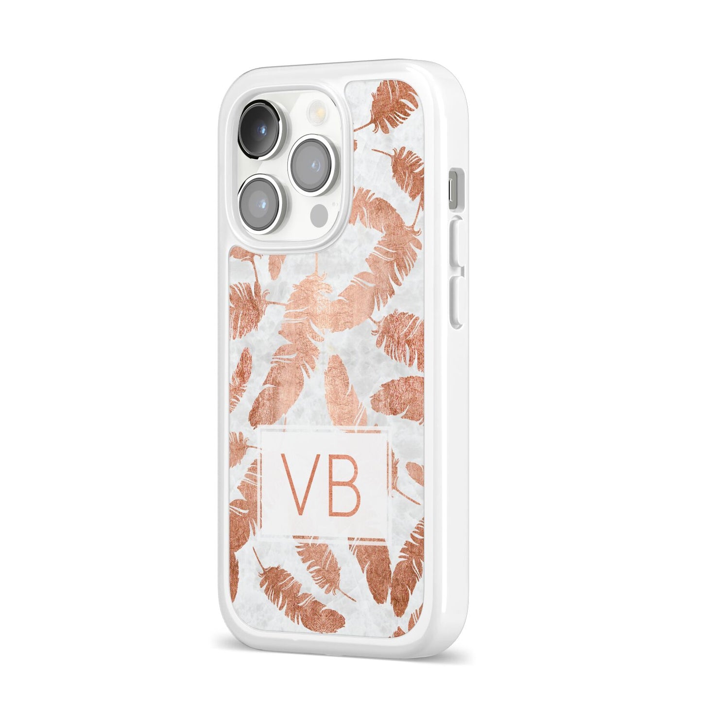 Personalised Leaf Marble Initials iPhone 14 Pro Clear Tough Case Silver Angled Image