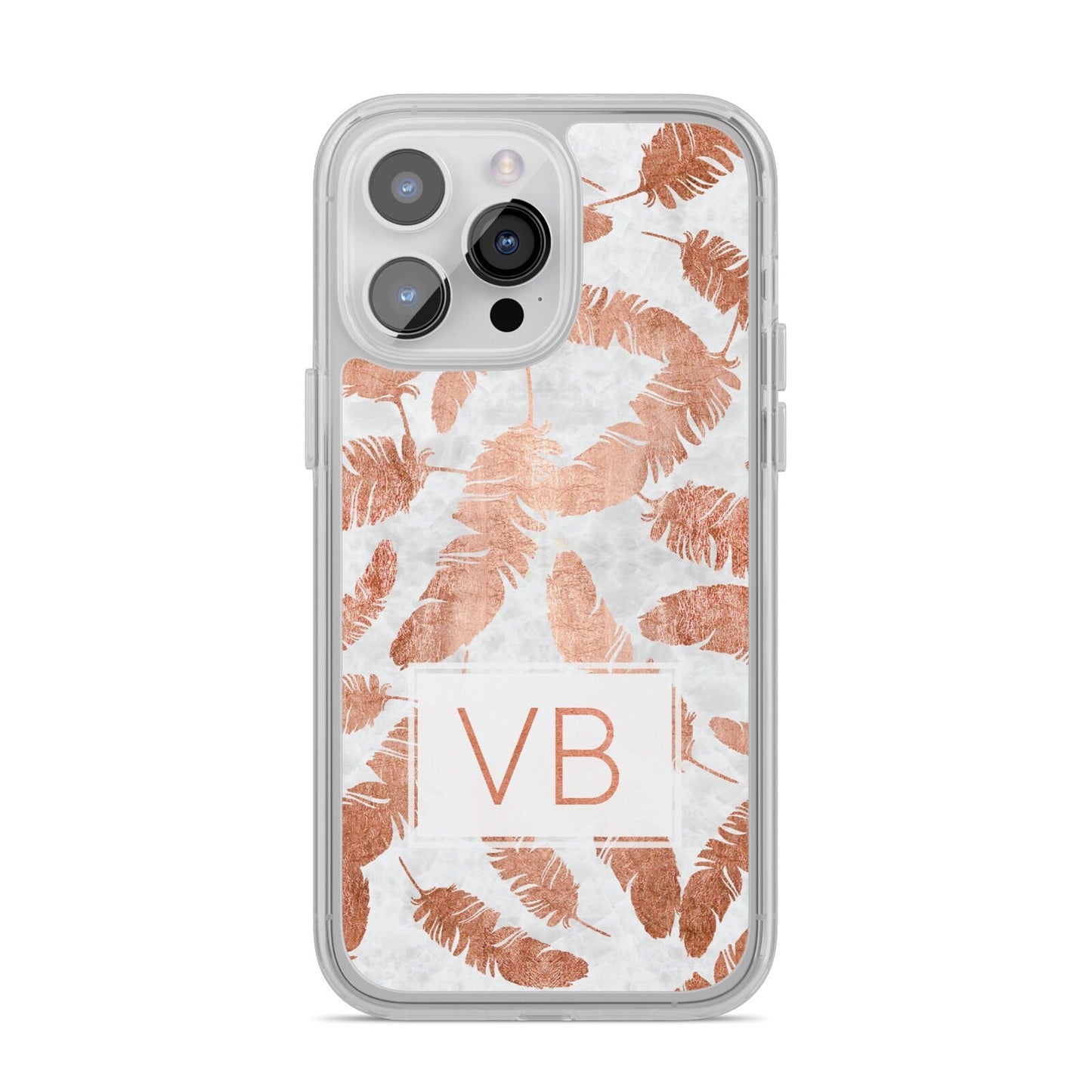 Personalised Leaf Marble Initials iPhone 14 Pro Max Clear Tough Case Silver