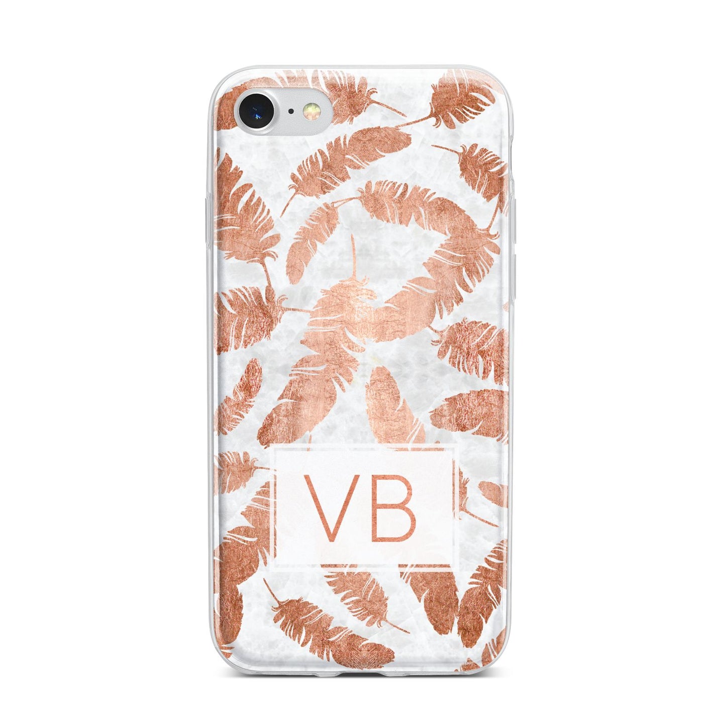 Personalised Leaf Marble Initials iPhone 7 Bumper Case on Silver iPhone