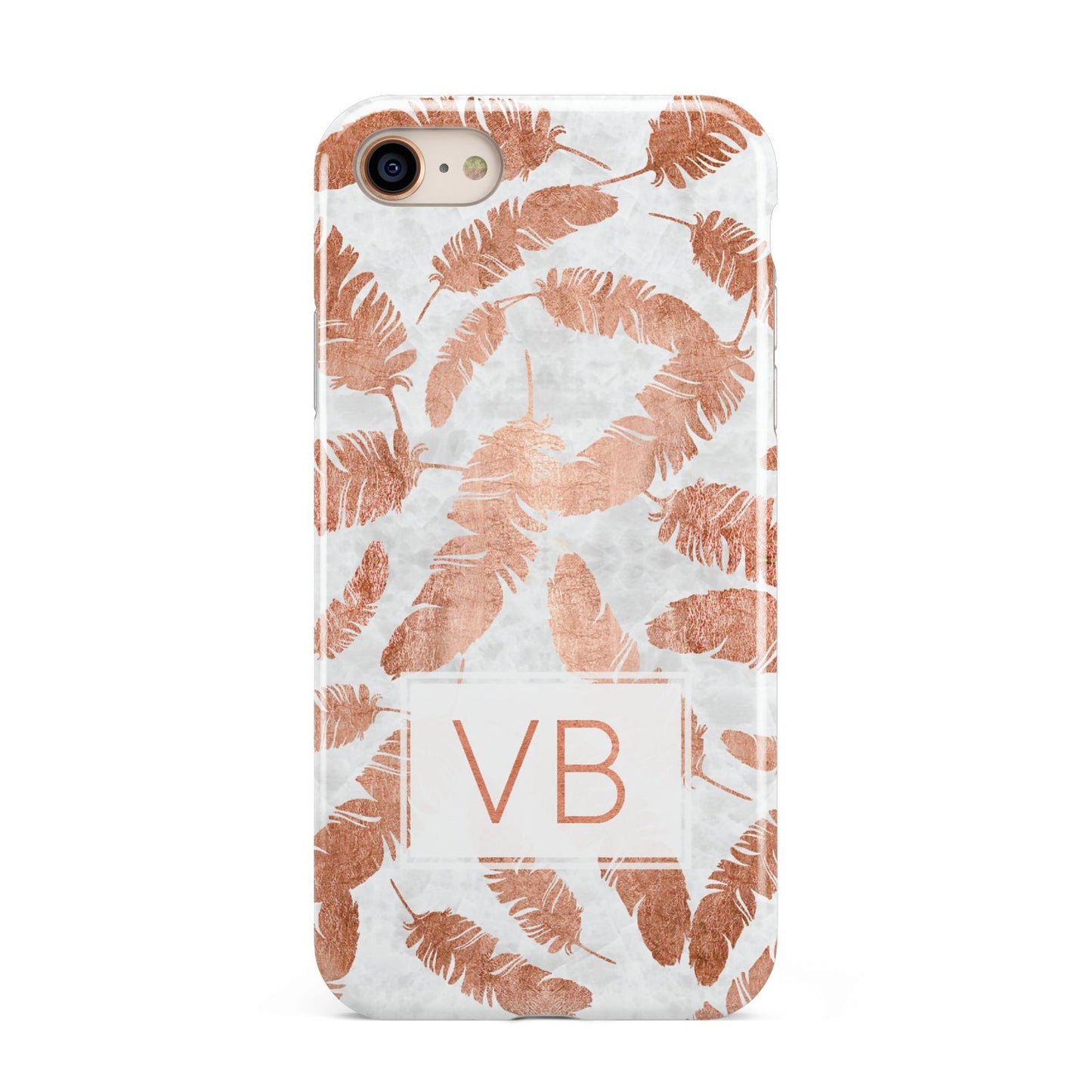 Personalised Leaf Marble Initials iPhone 8 3D Tough Case on Gold Phone