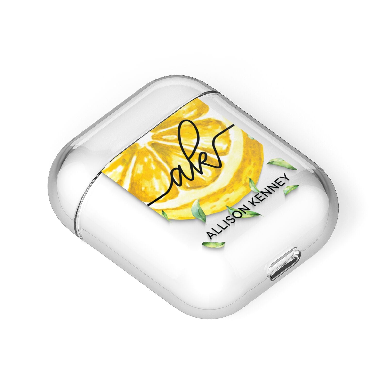 Personalised Lemon Slice AirPods Case Laid Flat