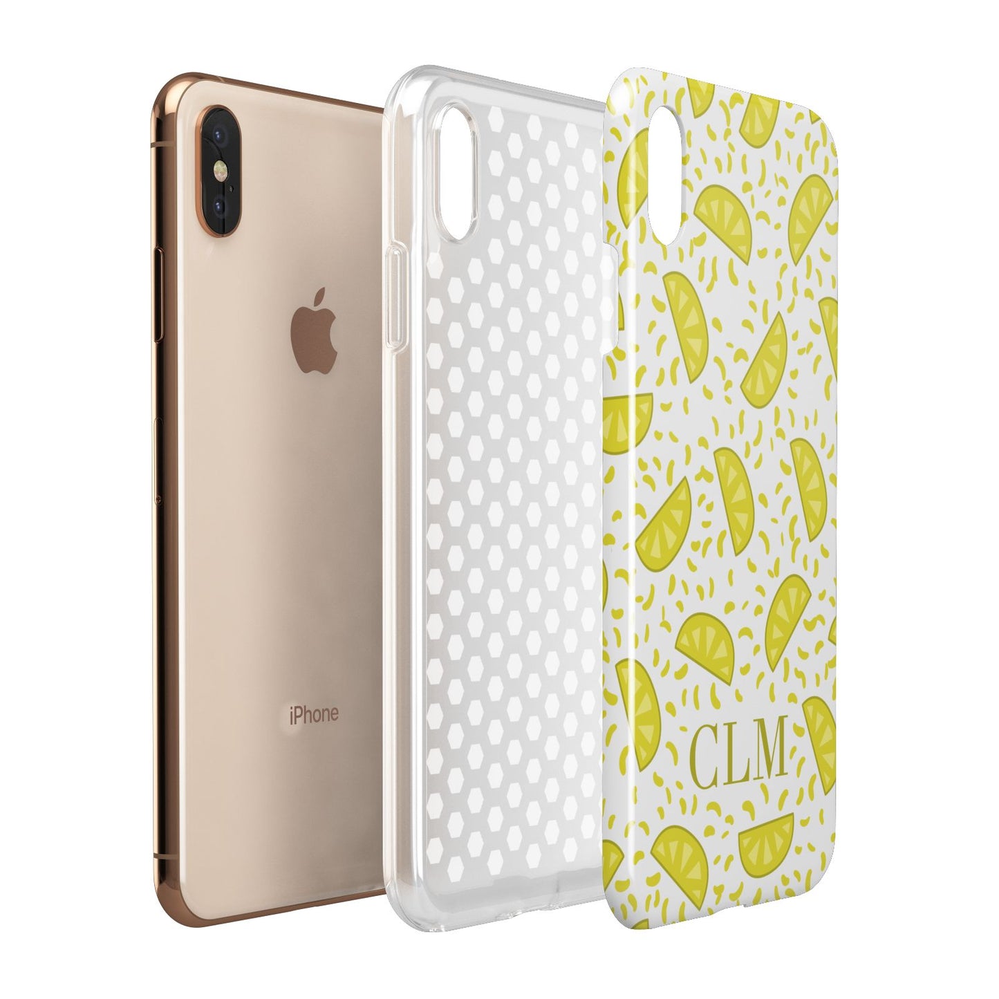 Personalised Lemons Initials Clear Apple iPhone Xs Max 3D Tough Case Expanded View