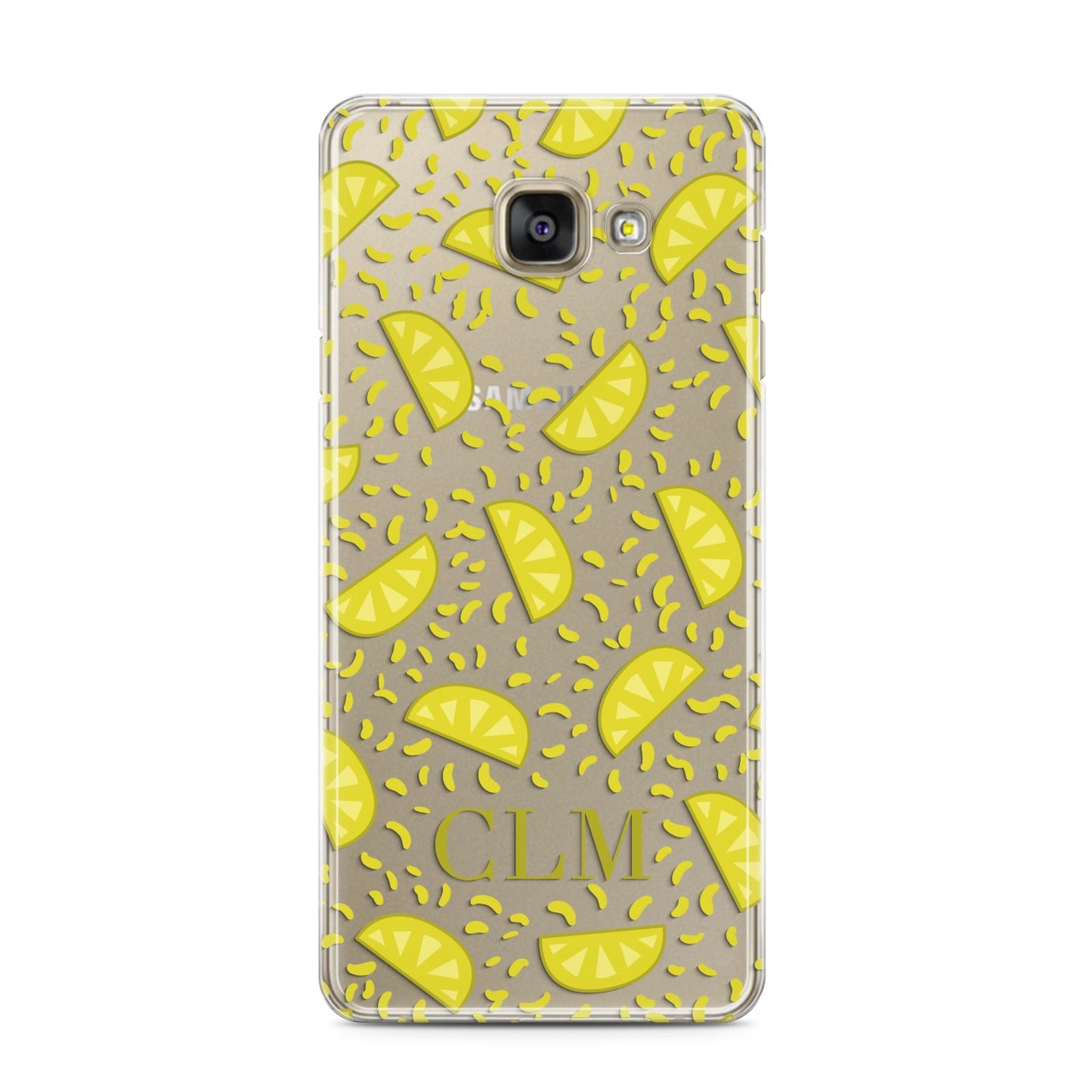 Personalised Lemons Initials Clear Samsung Galaxy A3 2016 Case on gold phone