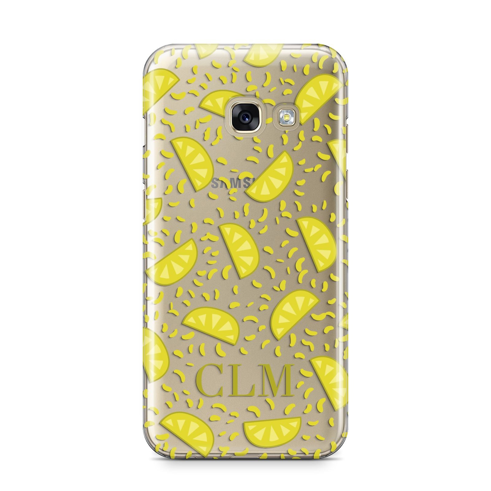 Personalised Lemons Initials Clear Samsung Galaxy A3 2017 Case on gold phone