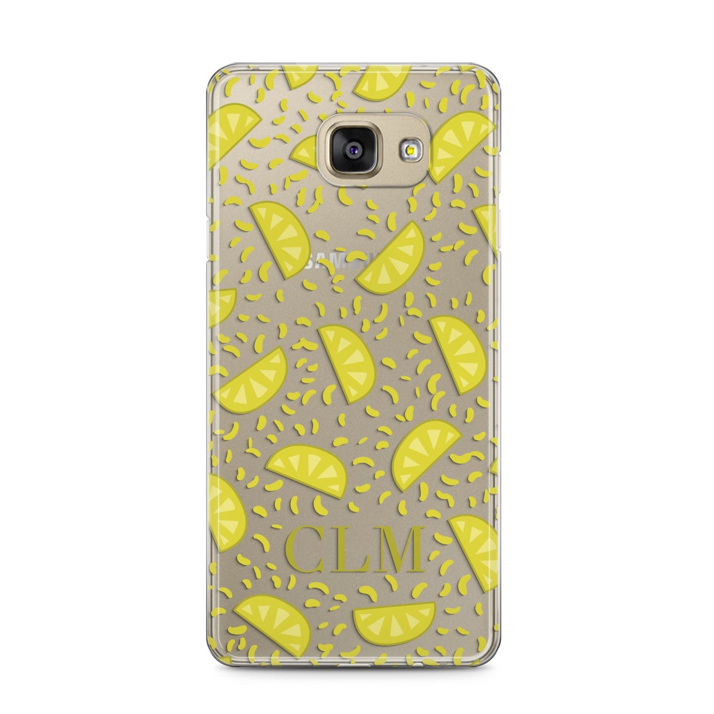 Personalised Lemons Initials Clear Samsung Galaxy A5 2016 Case on gold phone