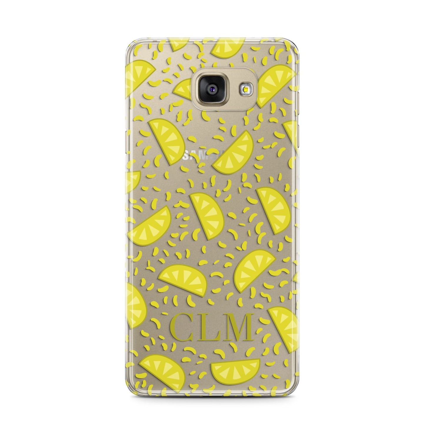 Personalised Lemons Initials Clear Samsung Galaxy A7 2016 Case on gold phone