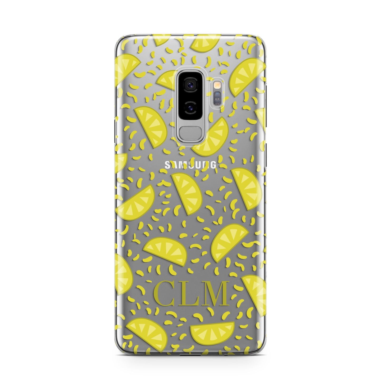 Personalised Lemons Initials Clear Samsung Galaxy S9 Plus Case on Silver phone