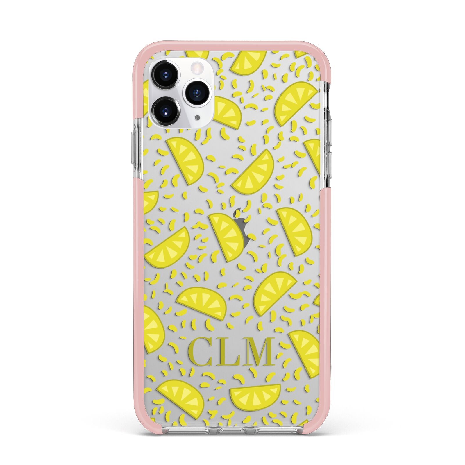 Personalised Lemons Initials Clear iPhone 11 Pro Max Impact Pink Edge Case