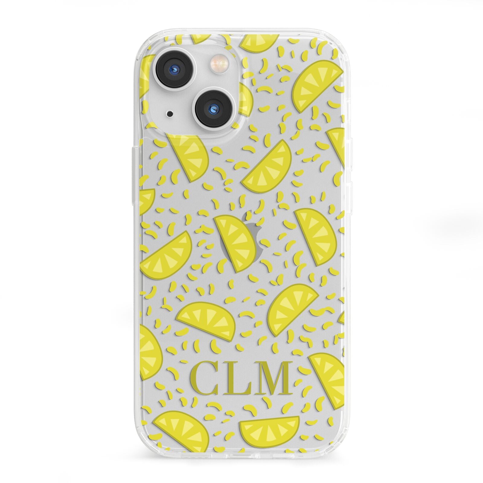 Personalised Lemons Initials Clear iPhone 13 Mini Clear Bumper Case