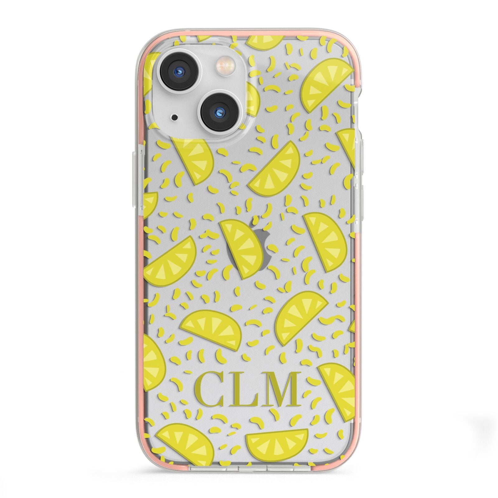 Personalised Lemons Initials Clear iPhone 13 Mini TPU Impact Case with Pink Edges