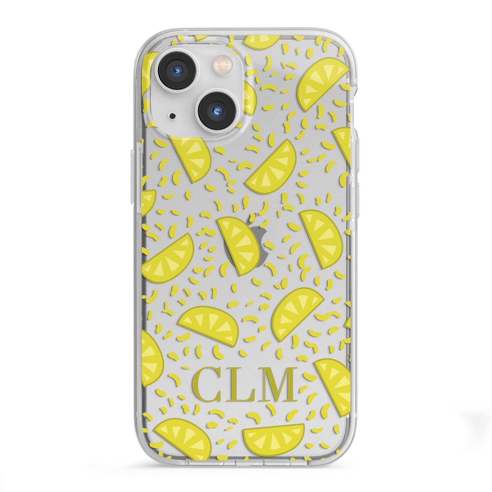 Personalised Lemons Initials Clear iPhone 13 Mini TPU Impact Case with White Edges