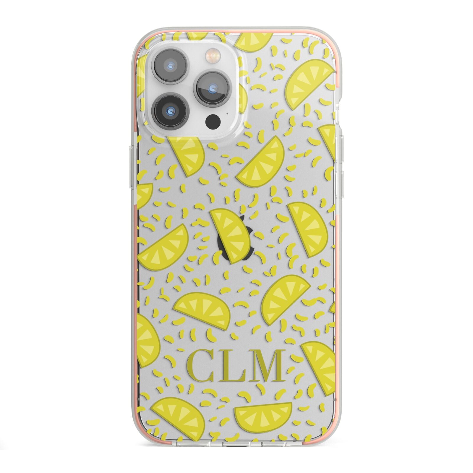 Personalised Lemons Initials Clear iPhone 13 Pro Max TPU Impact Case with Pink Edges