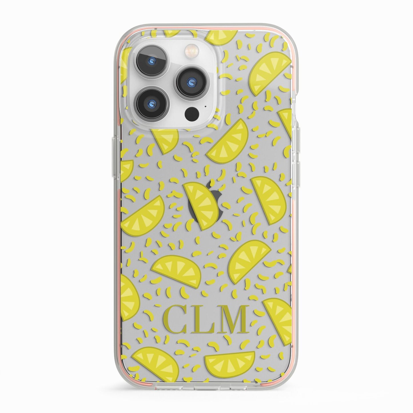 Personalised Lemons Initials Clear iPhone 13 Pro TPU Impact Case with Pink Edges