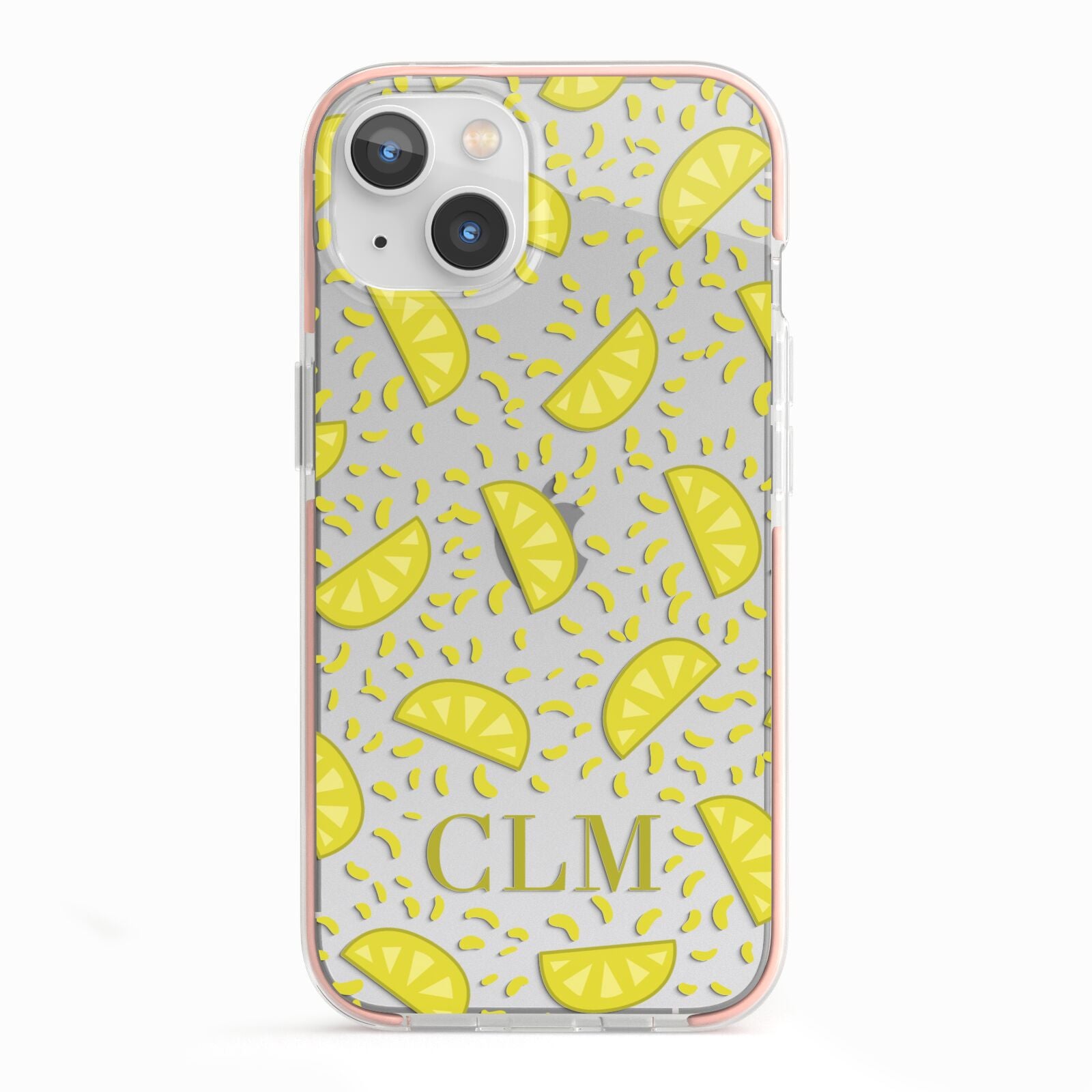 Personalised Lemons Initials Clear iPhone 13 TPU Impact Case with Pink Edges