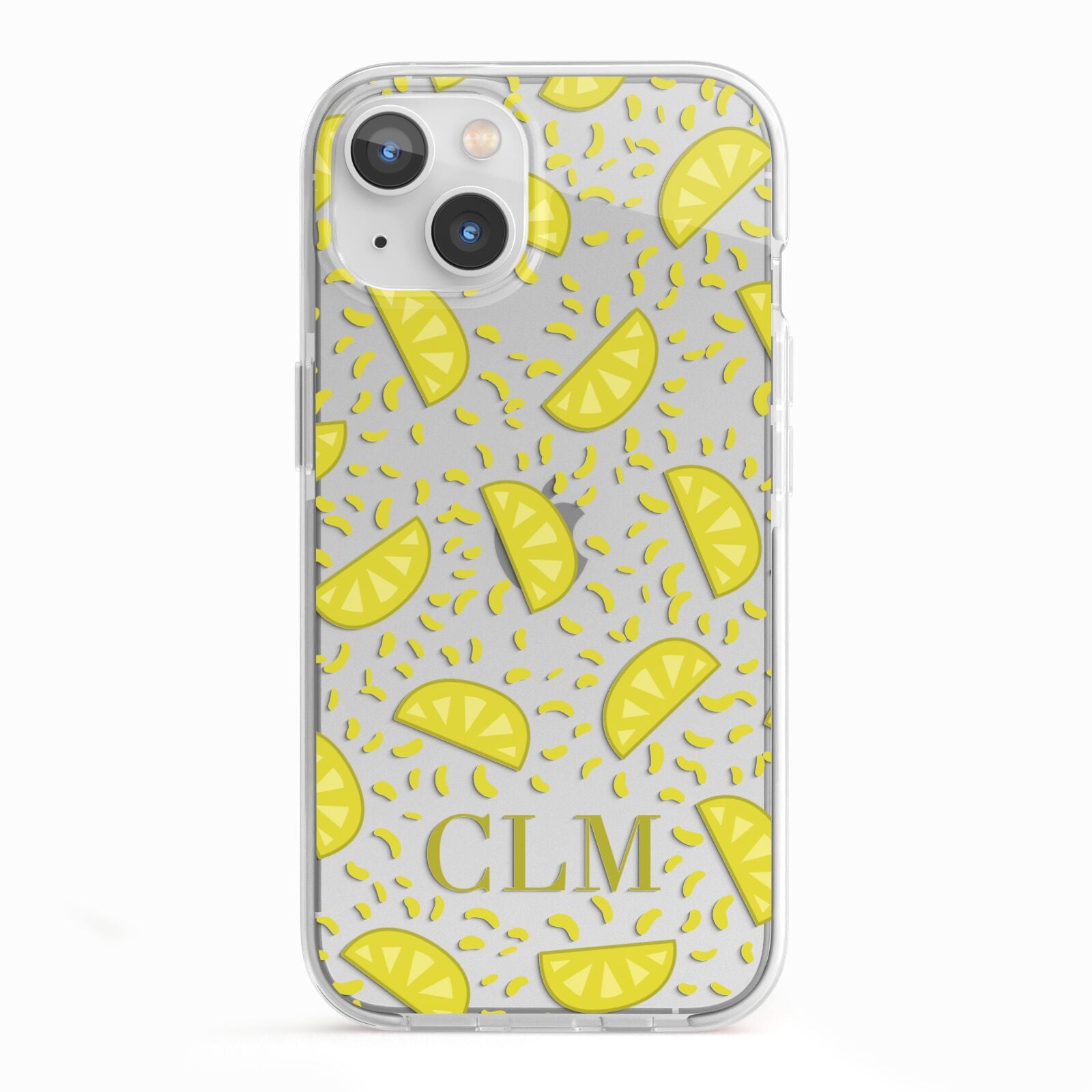 Personalised Lemons Initials Clear iPhone 13 TPU Impact Case with White Edges