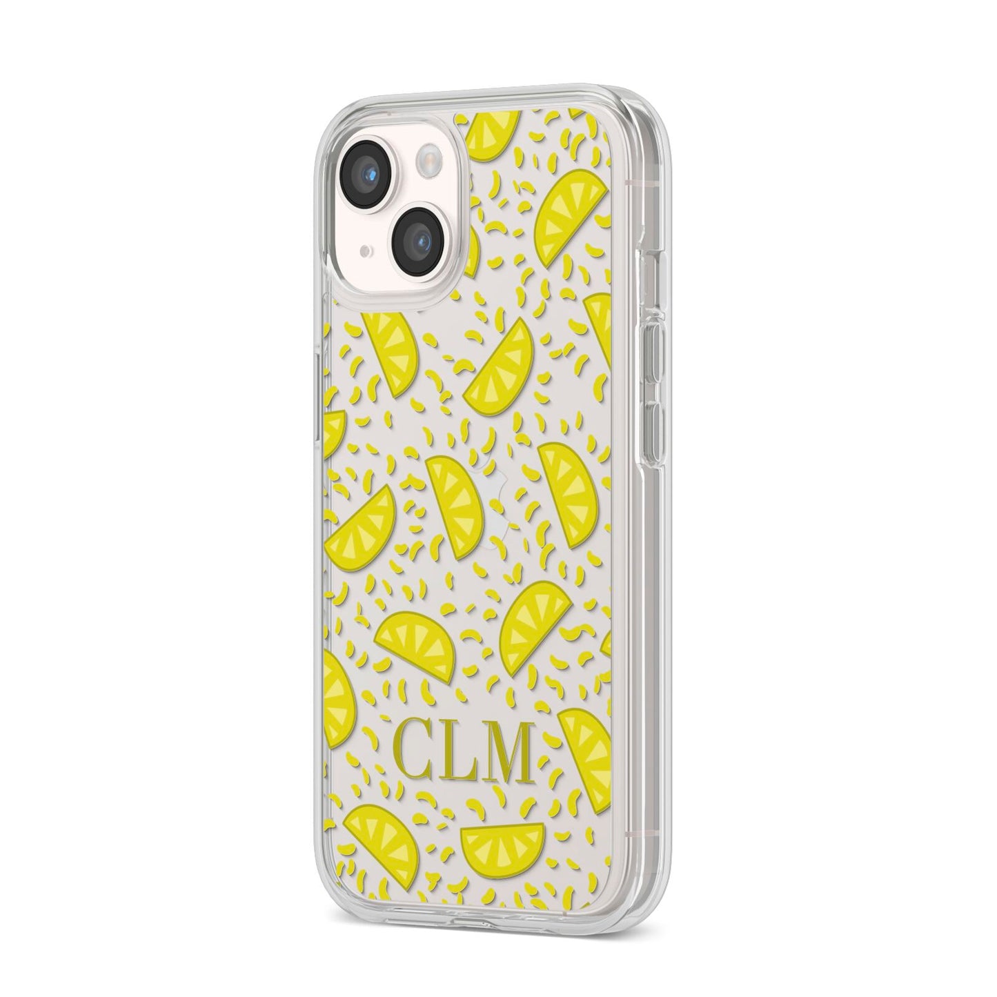 Personalised Lemons Initials Clear iPhone 14 Clear Tough Case Starlight Angled Image