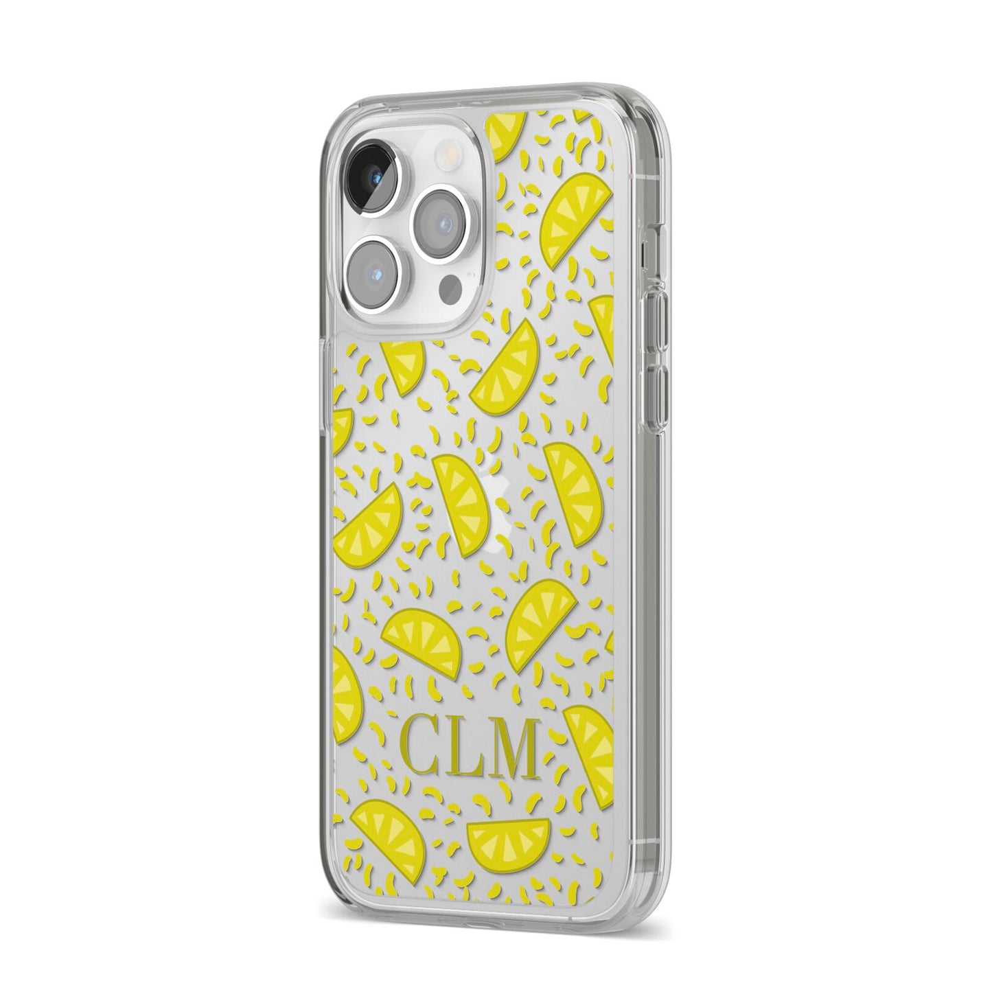 Personalised Lemons Initials Clear iPhone 14 Pro Max Clear Tough Case Silver Angled Image