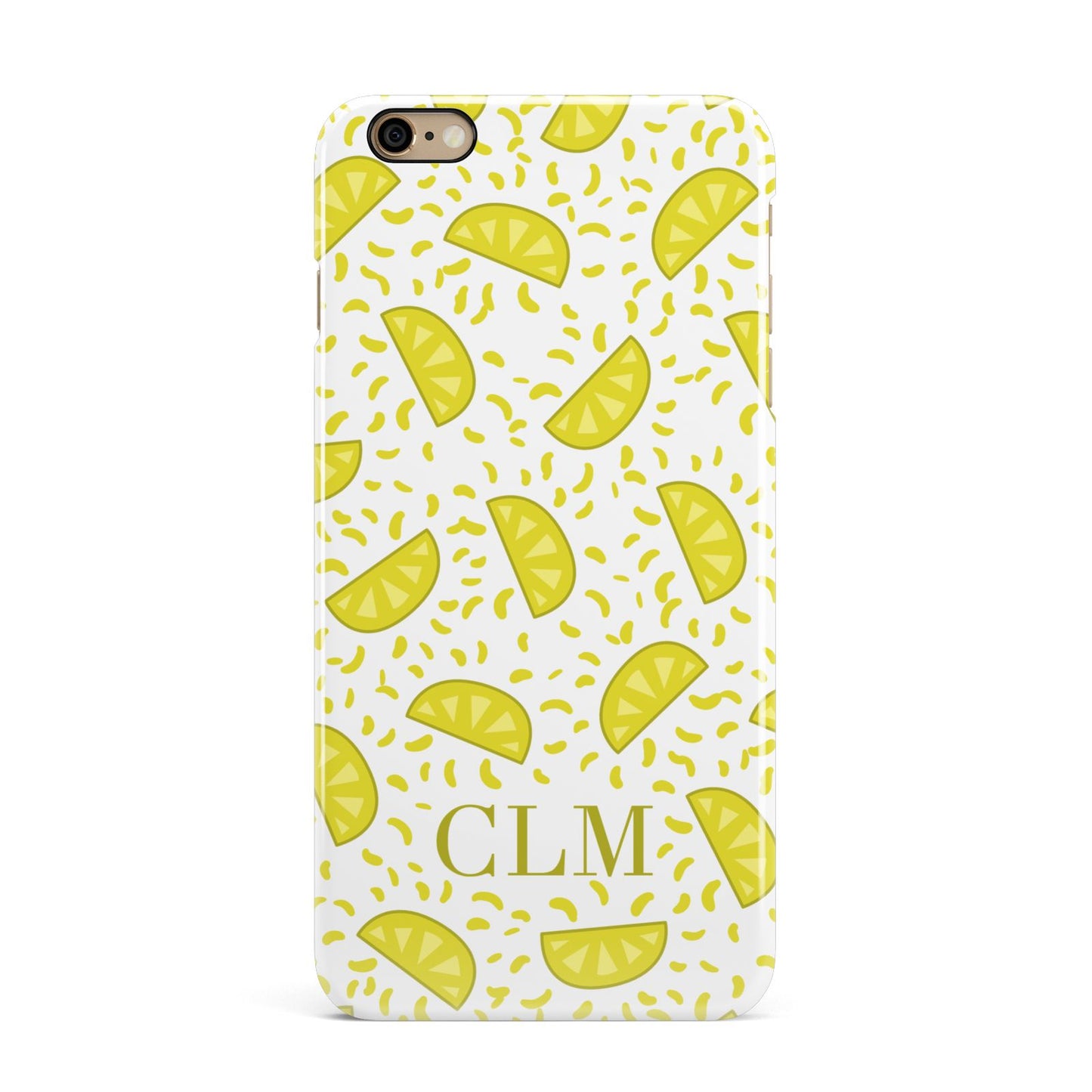 Personalised Lemons Initials Clear iPhone 6 Plus 3D Snap Case on Gold Phone