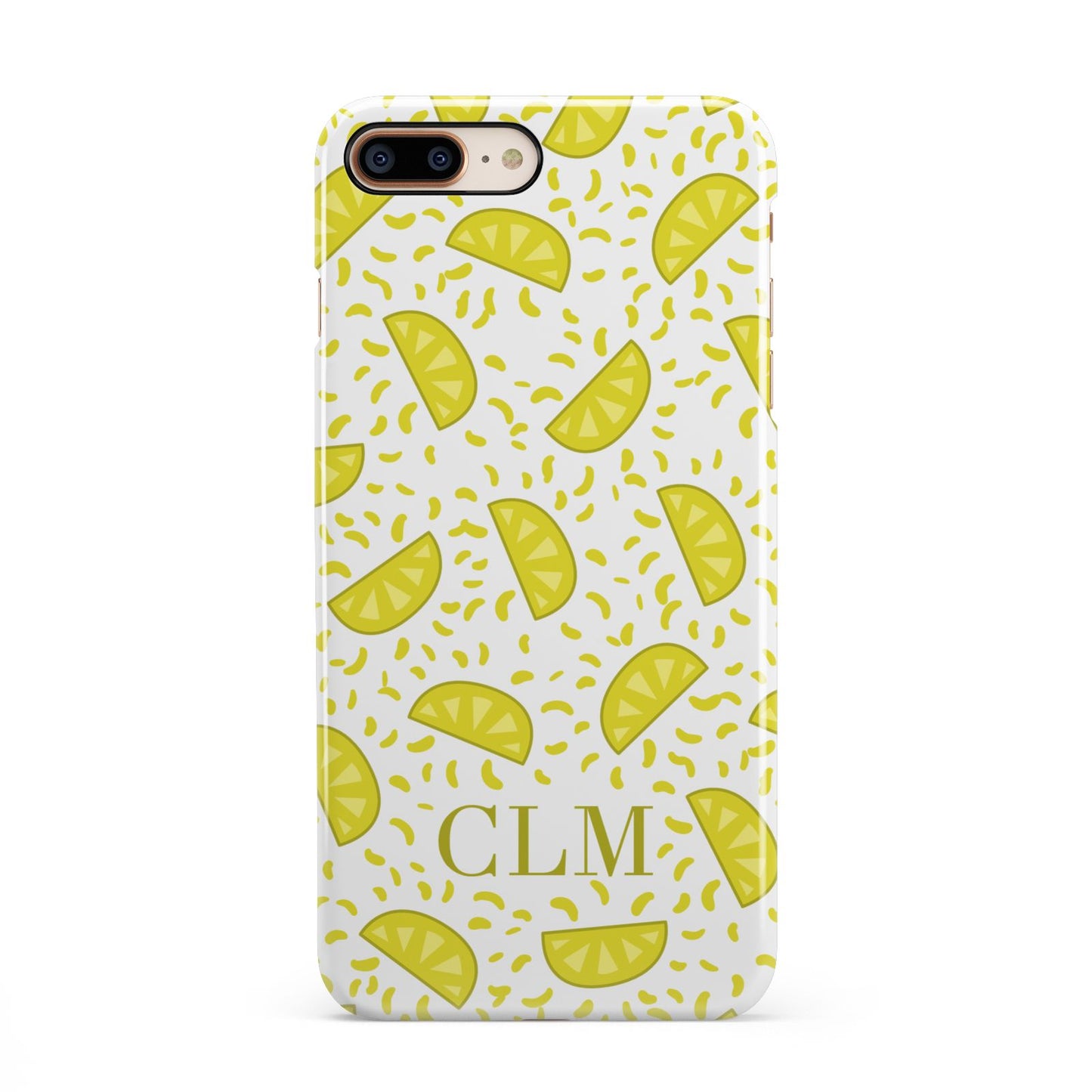 Personalised Lemons Initials Clear iPhone 8 Plus 3D Snap Case on Gold Phone