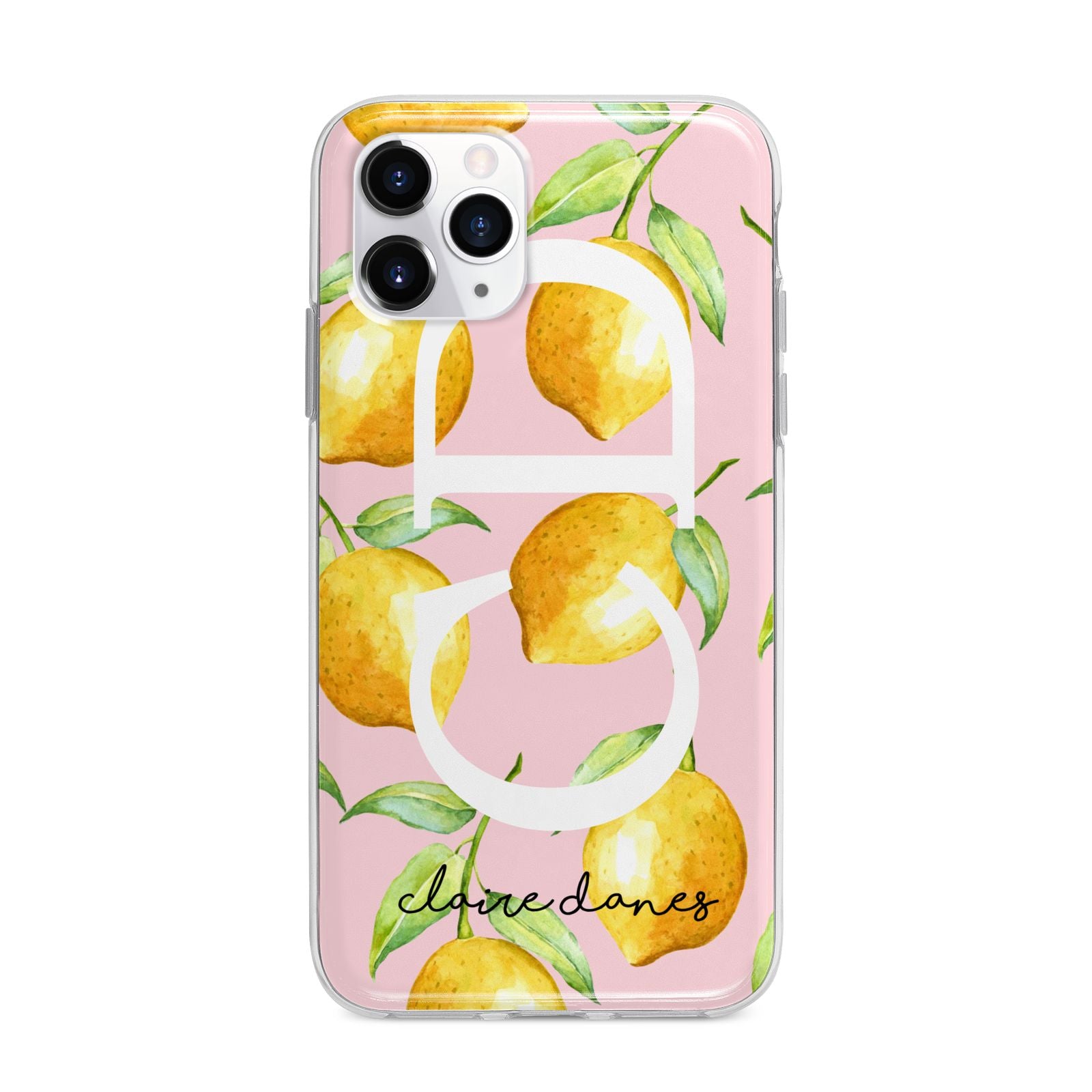 Personalised Lemons Pink Apple iPhone 11 Pro Max in Silver with Bumper Case