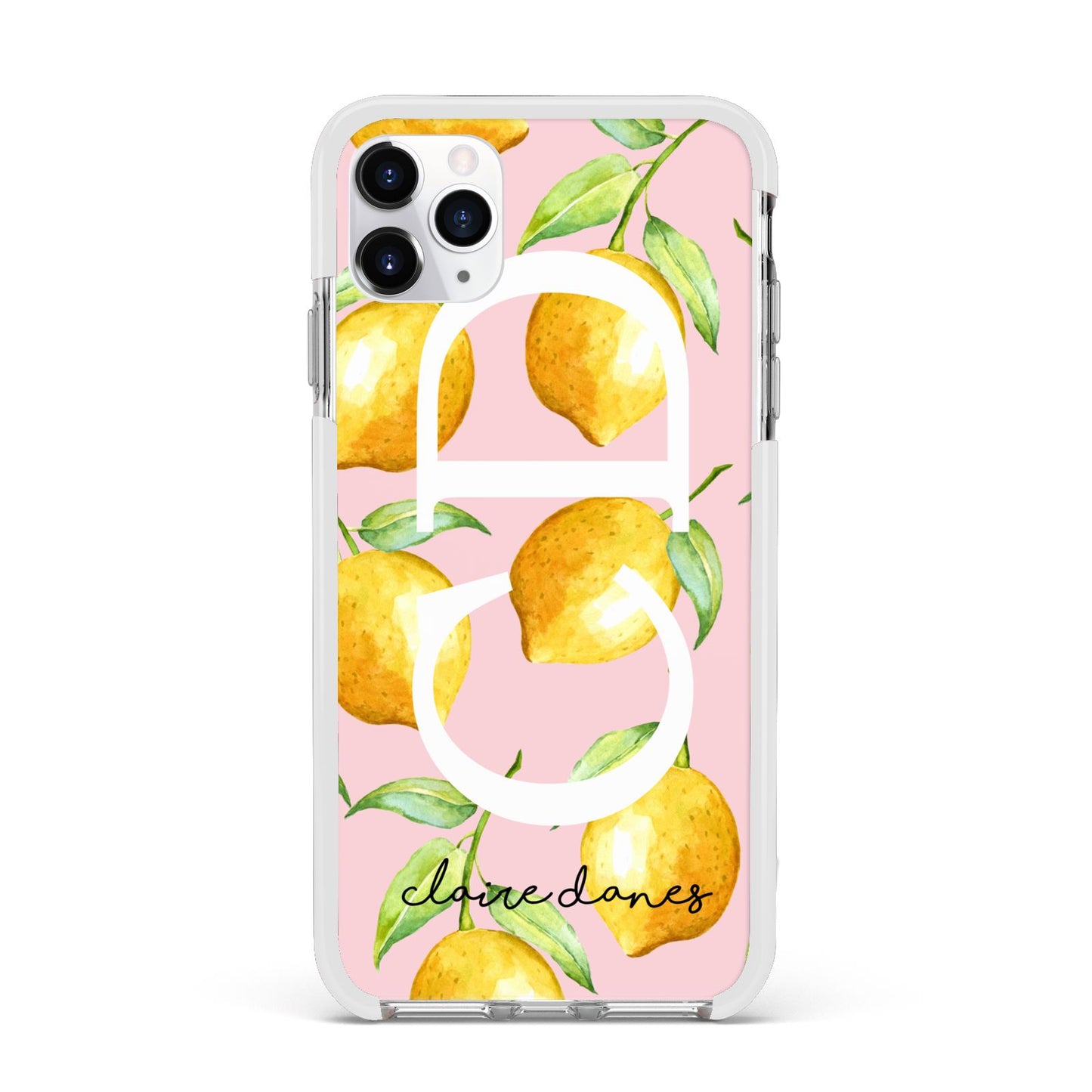 Personalised Lemons Pink Apple iPhone 11 Pro Max in Silver with White Impact Case