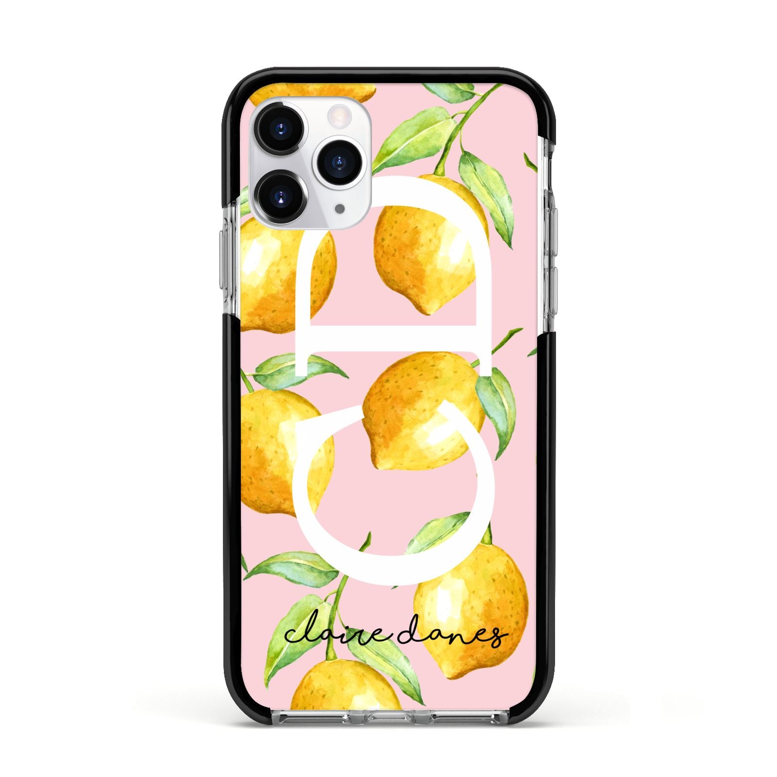 Personalised Lemons Pink Apple iPhone 11 Pro in Silver with Black Impact Case