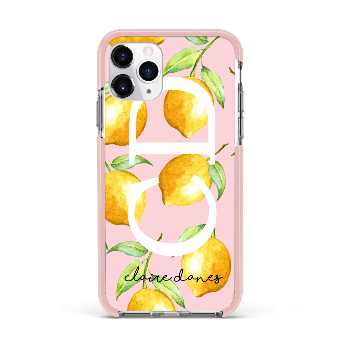 Personalised Lemons Pink Apple iPhone 11 Pro in Silver with Pink Impact Case