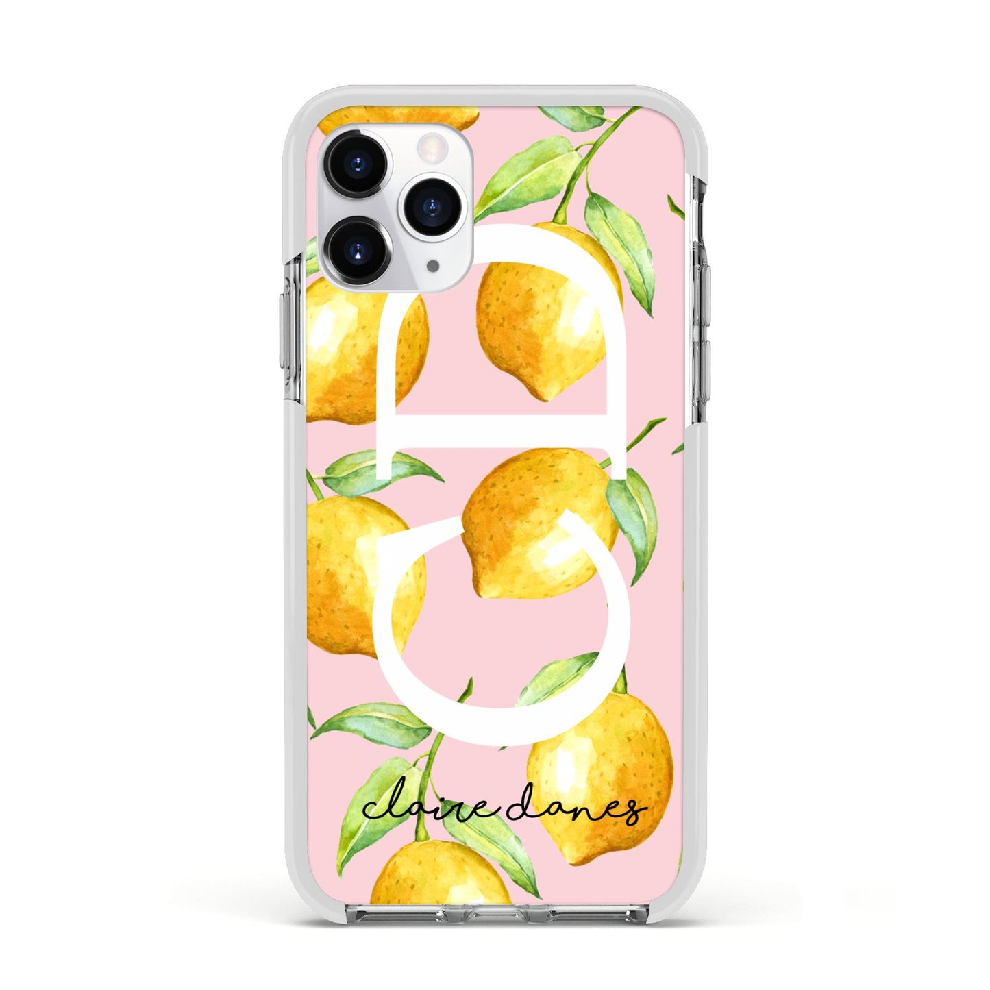 Personalised Lemons Pink Apple iPhone 11 Pro in Silver with White Impact Case