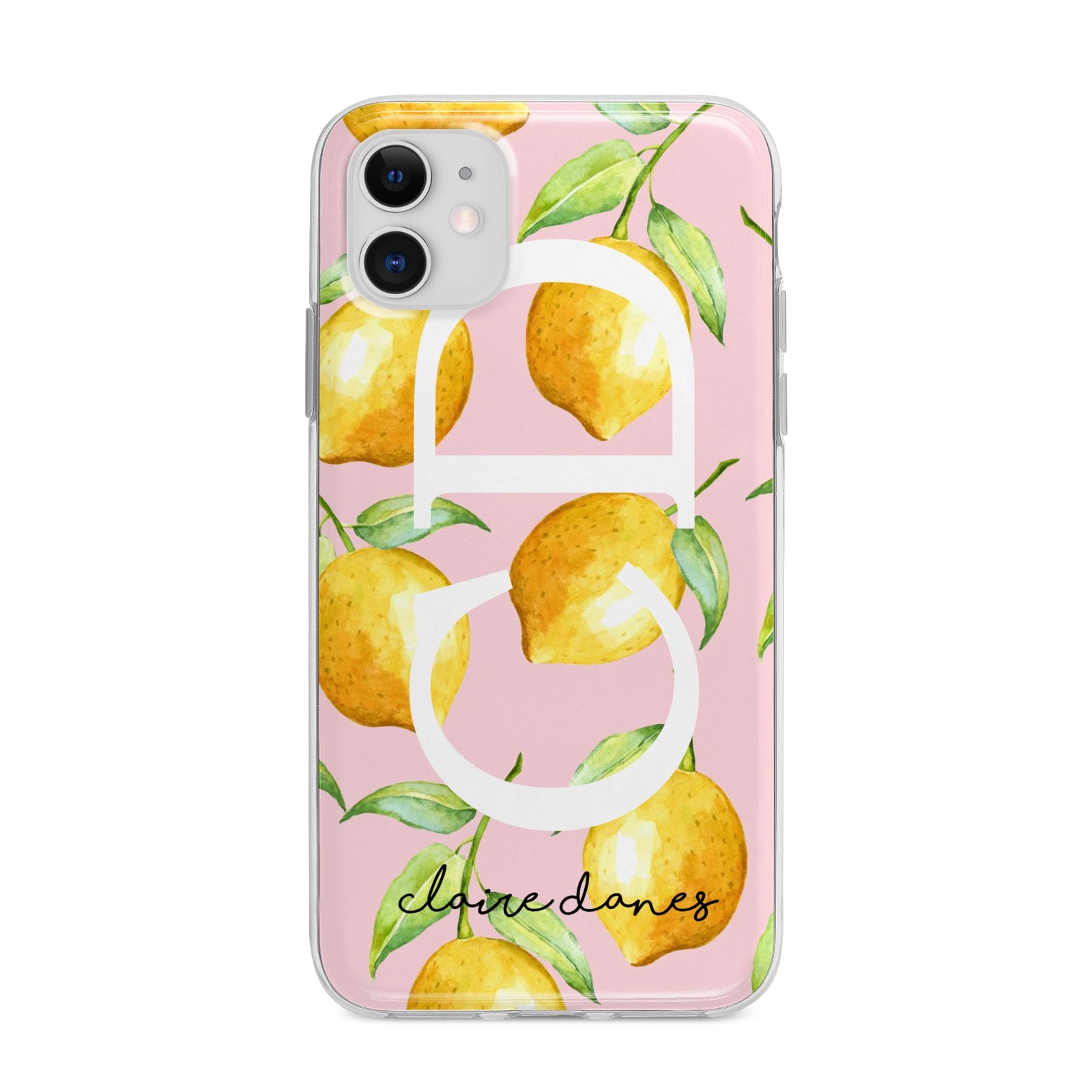 Personalised Lemons Pink Apple iPhone 11 in White with Bumper Case