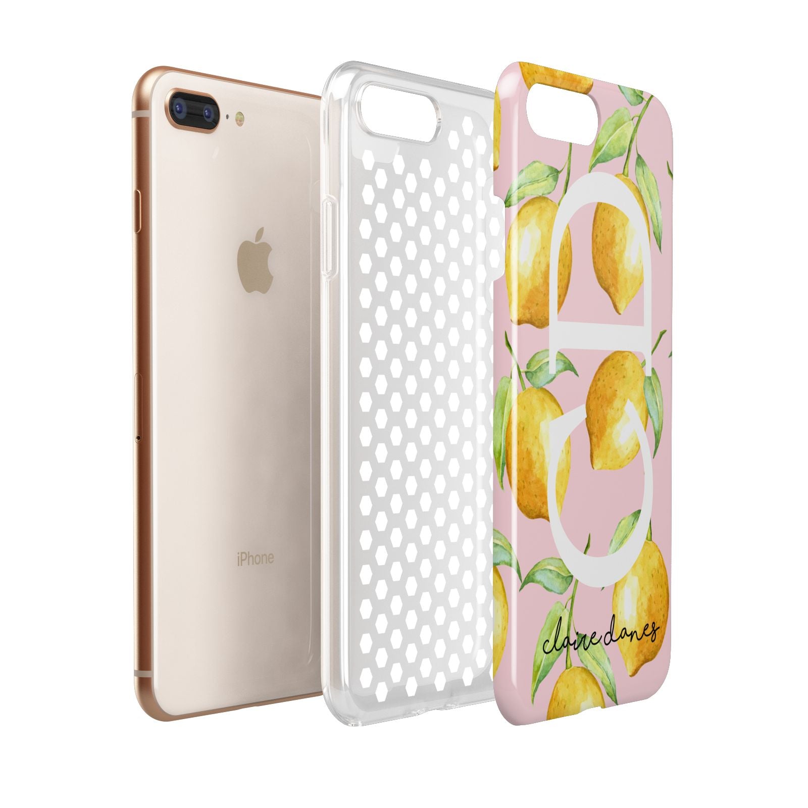 Personalised Lemons Pink Apple iPhone 7 8 Plus 3D Tough Case Expanded View