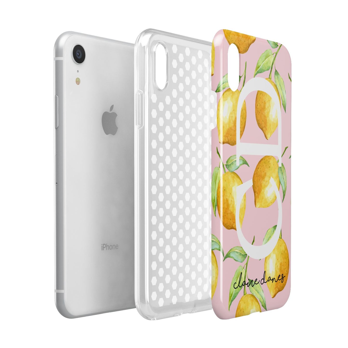 Personalised Lemons Pink Apple iPhone XR White 3D Tough Case Expanded view