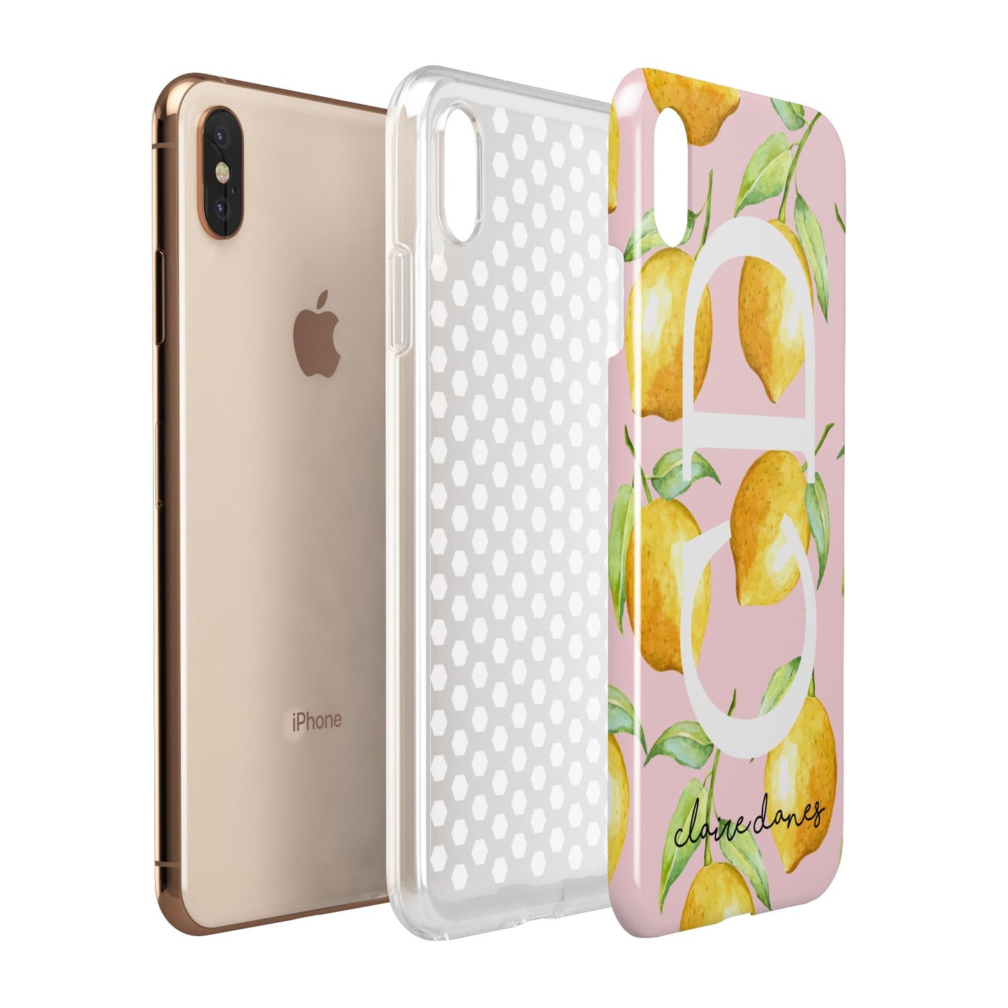 Personalised Lemons Pink Apple iPhone Xs Max 3D Tough Case Expanded View