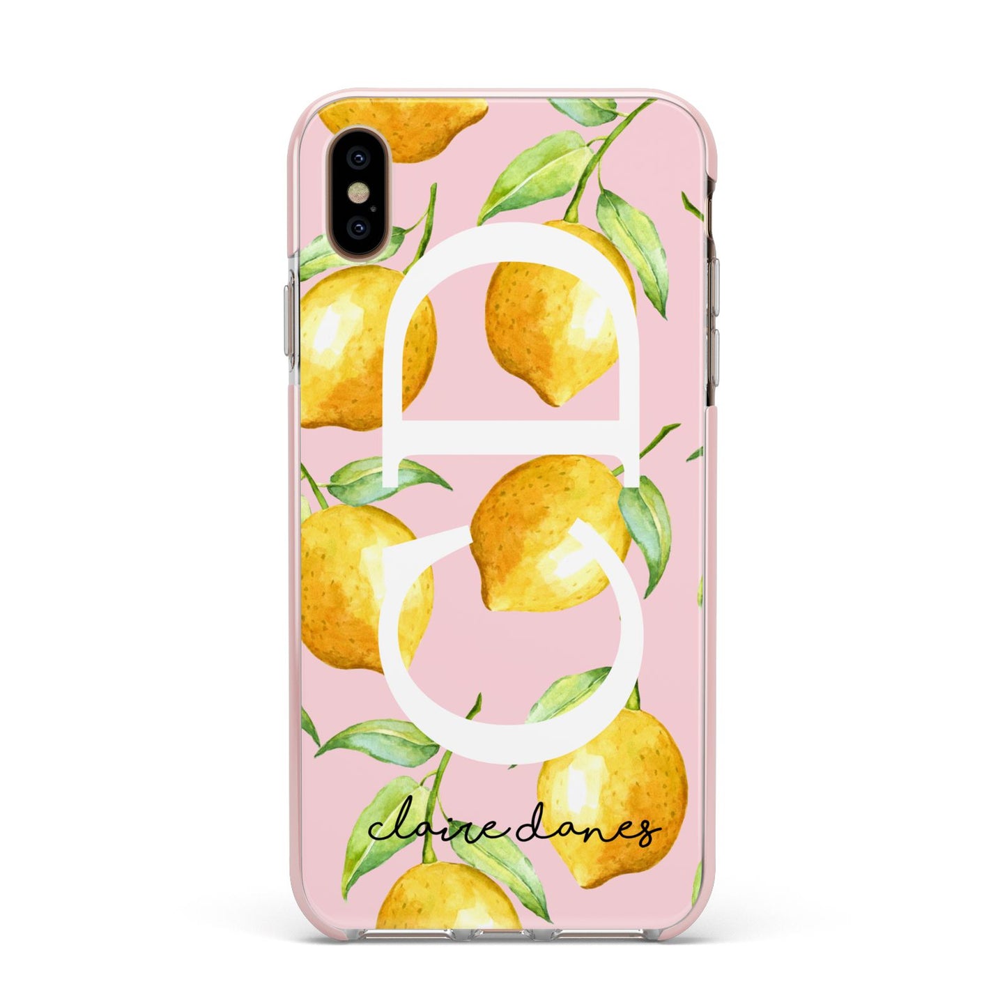 Personalised Lemons Pink Apple iPhone Xs Max Impact Case Pink Edge on Gold Phone