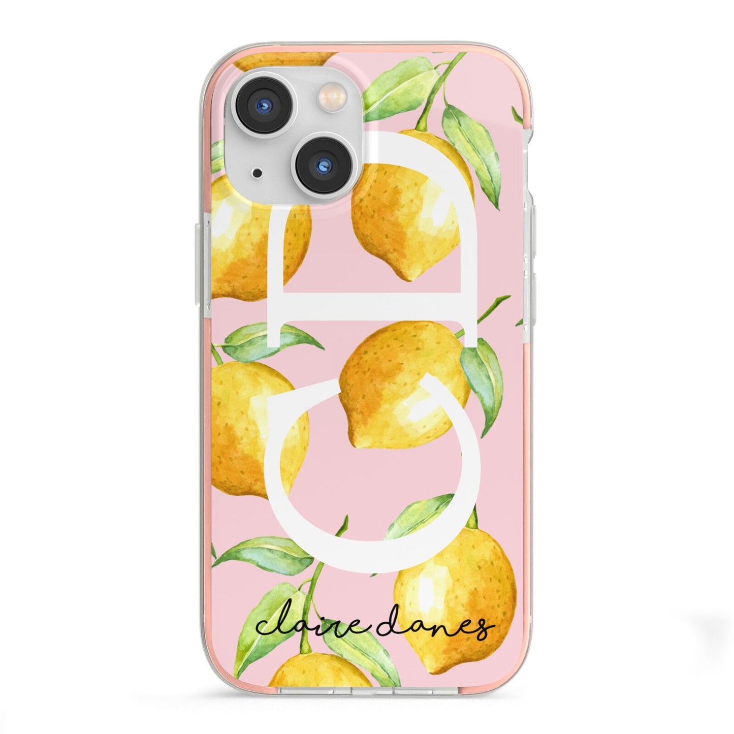 Personalised Lemons Pink iPhone 13 Mini TPU Impact Case with Pink Edges