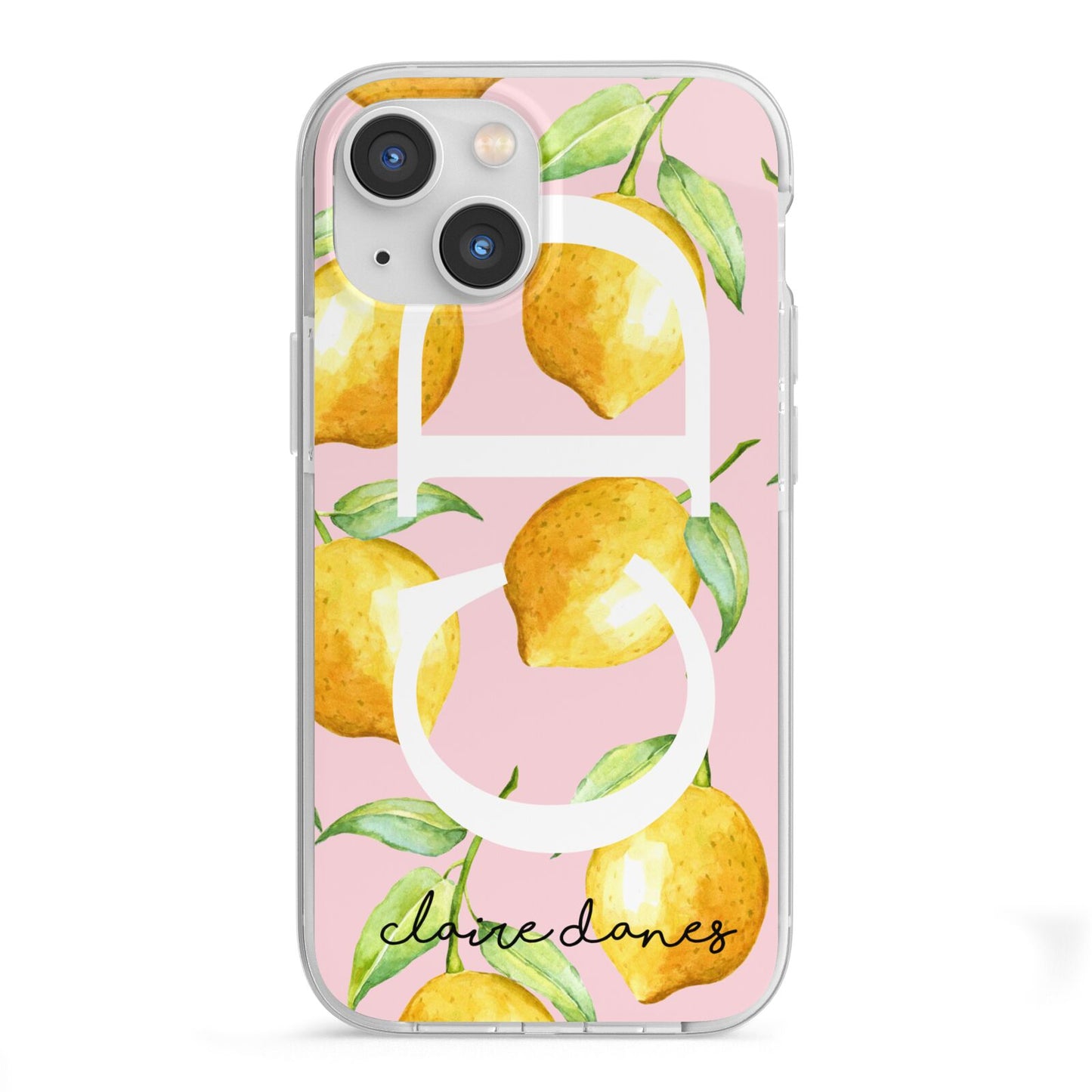 Personalised Lemons Pink iPhone 13 Mini TPU Impact Case with White Edges