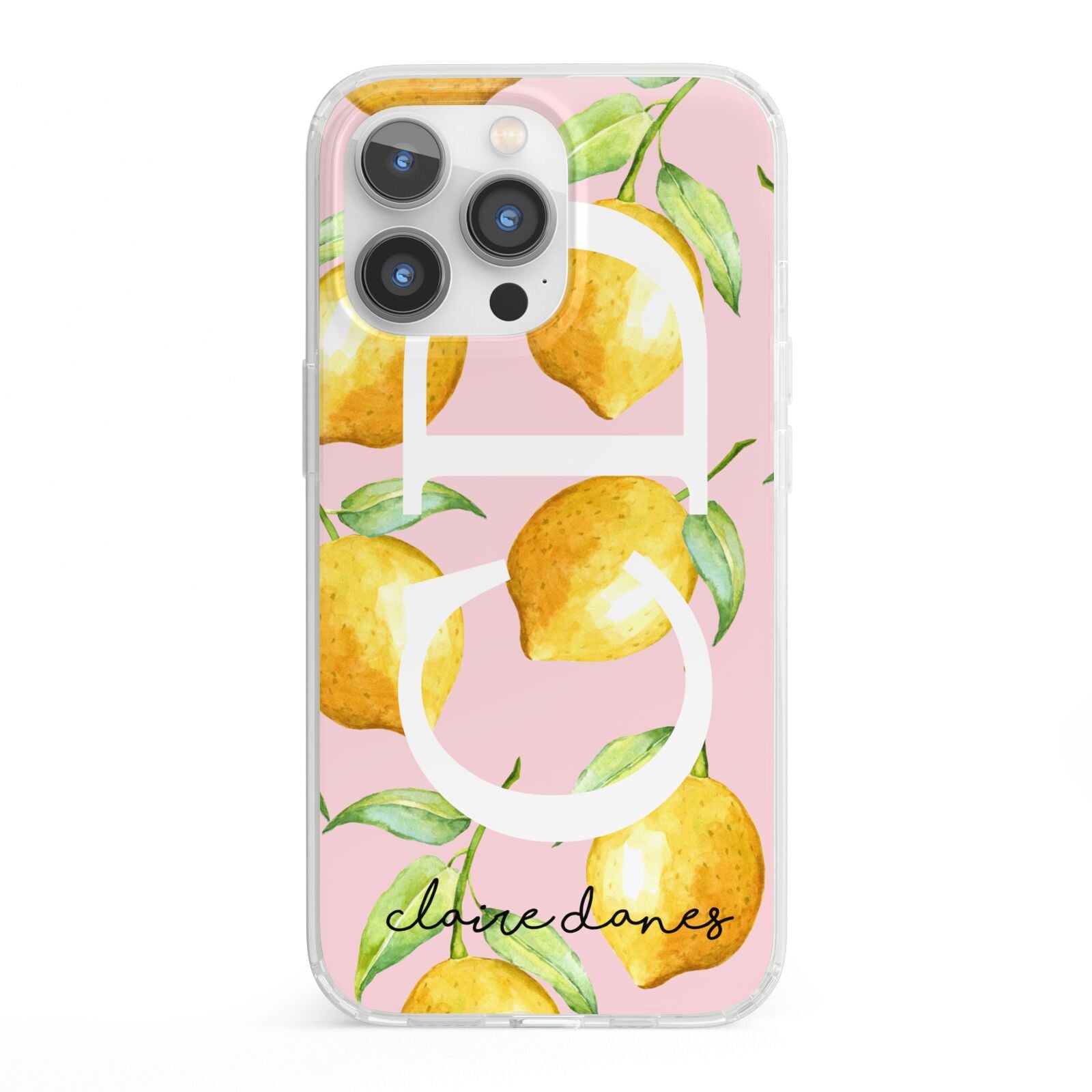 Personalised Lemons Pink iPhone 13 Pro Clear Bumper Case