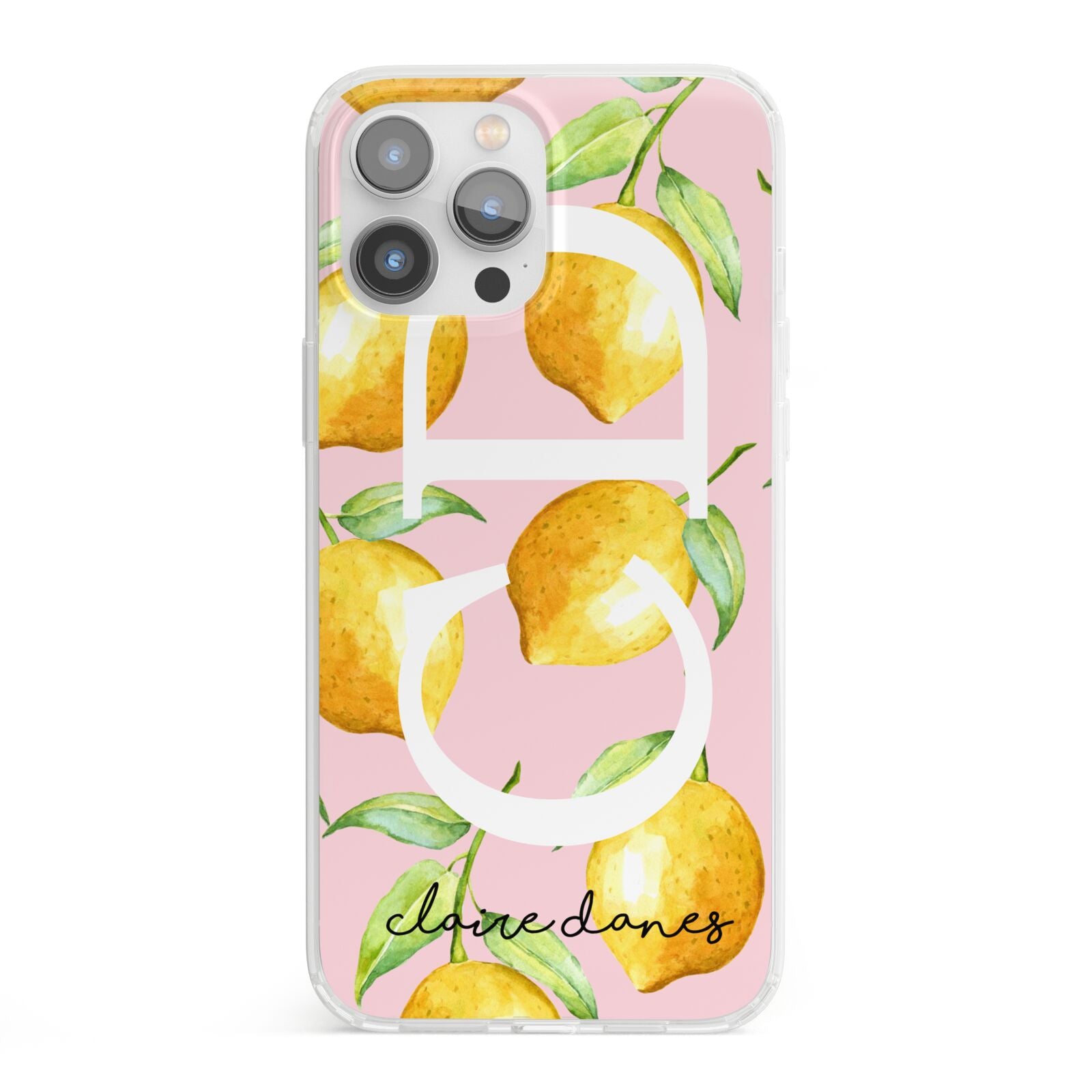 Personalised Lemons Pink iPhone 13 Pro Max Clear Bumper Case