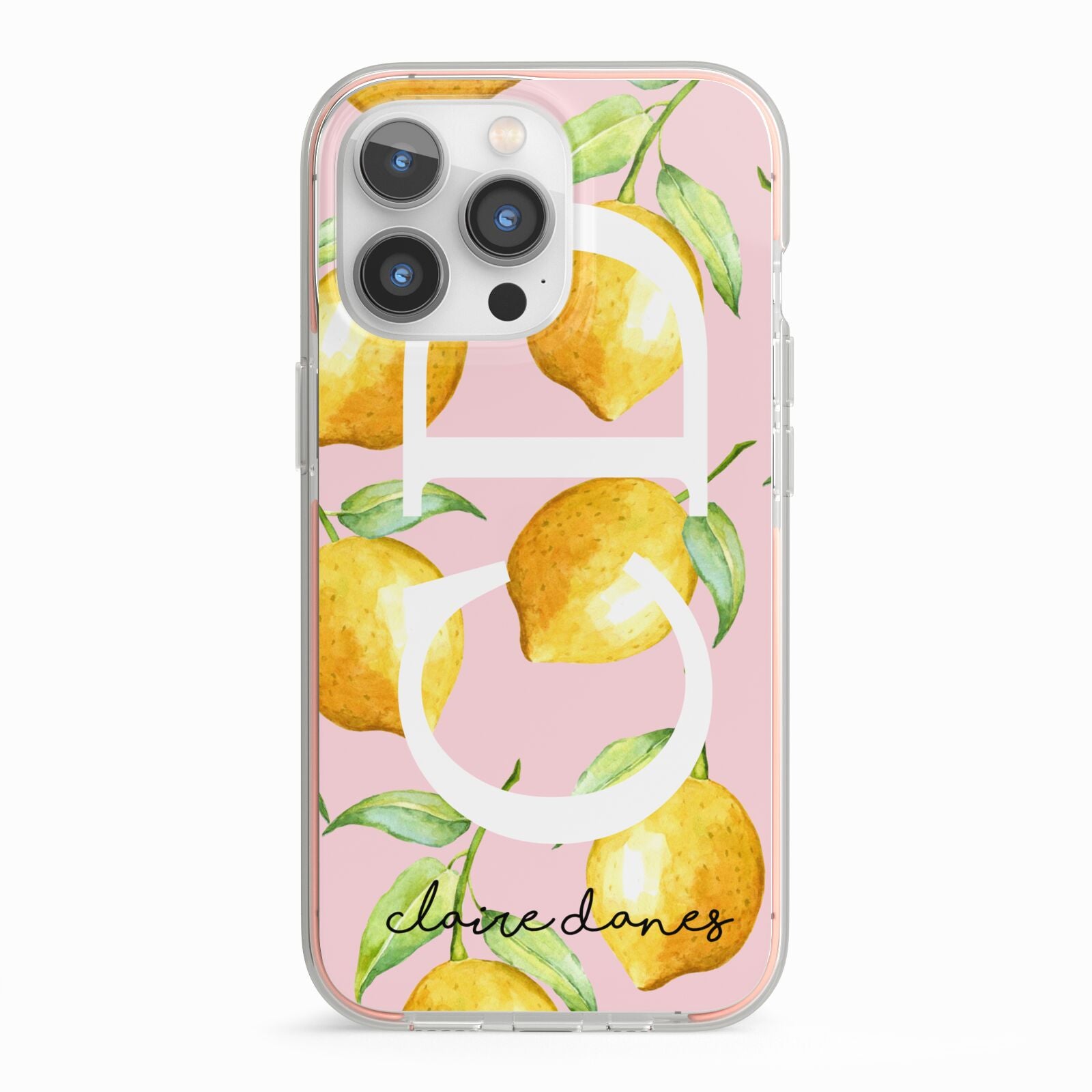 Personalised Lemons Pink iPhone 13 Pro TPU Impact Case with Pink Edges