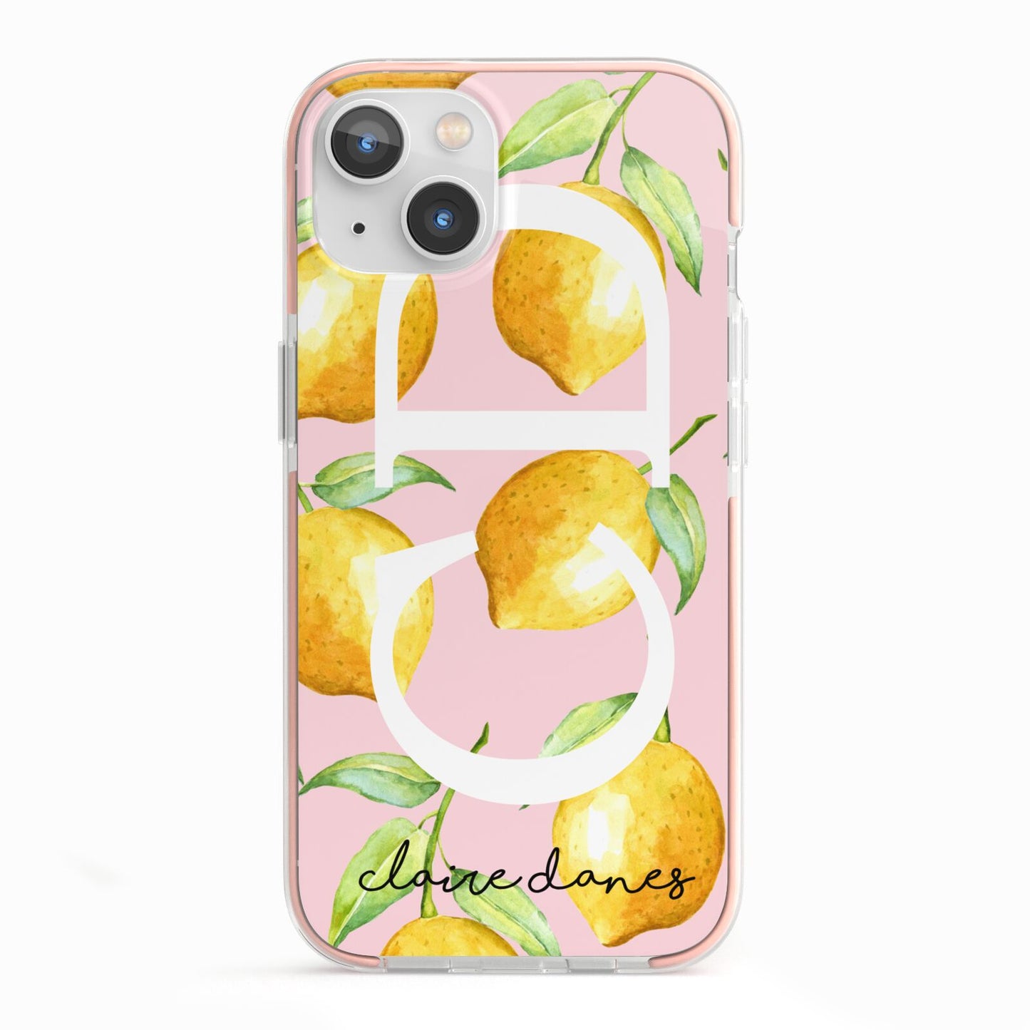 Personalised Lemons Pink iPhone 13 TPU Impact Case with Pink Edges